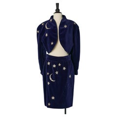 Blauer Samtrock mit Sternstickereien YVES SAINT LAURENT RIVE GAUCHE