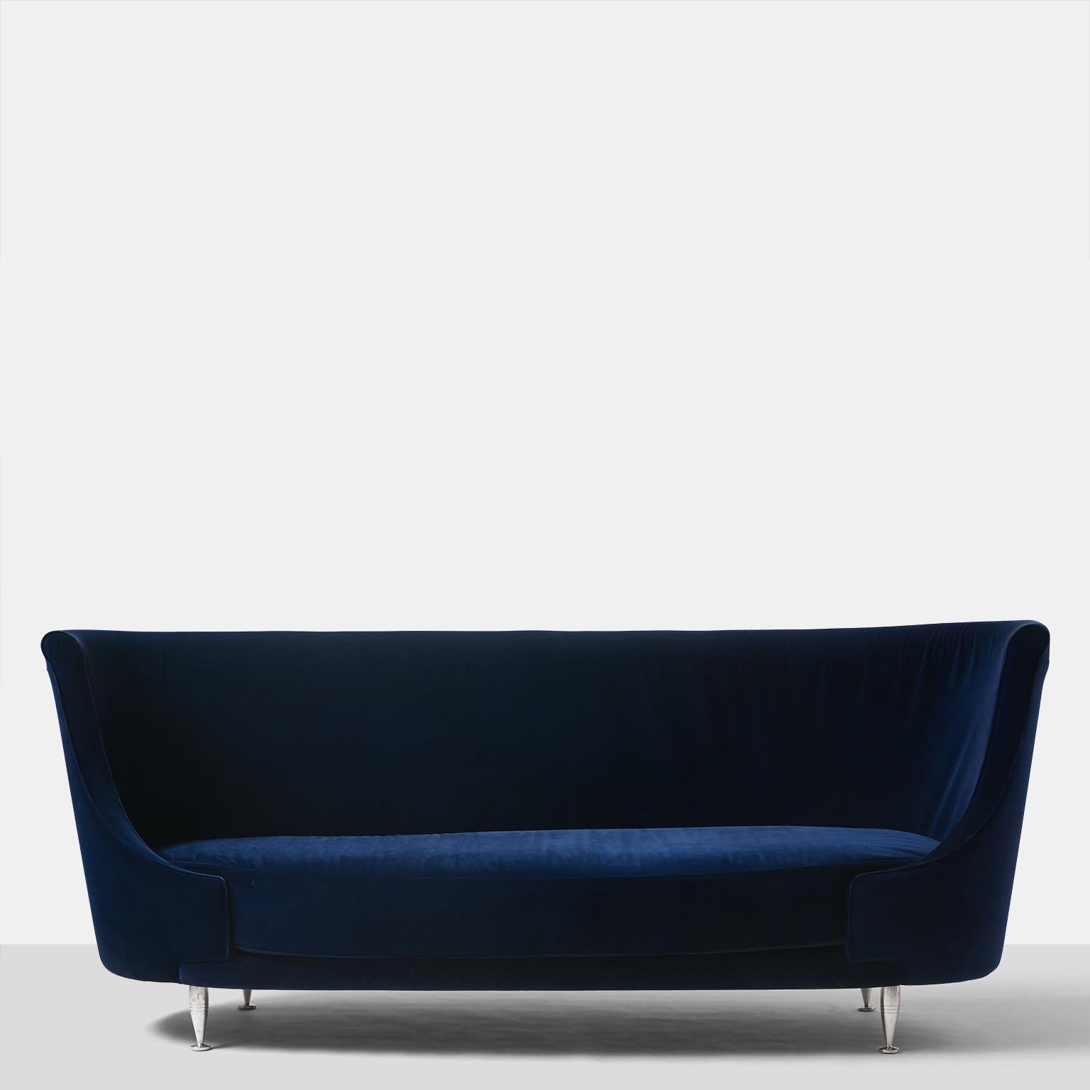 Modern Blue Velvet Sofa by Massimo Iosa Ghini For Sale