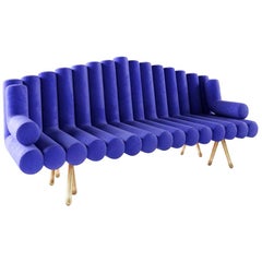 Blue Velvet Sofa with Brass Legs