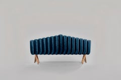 Blue Velvet Sofa With Polished Brass Legs