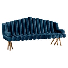 Blue Velvet Sofa With Polished Brass Legs