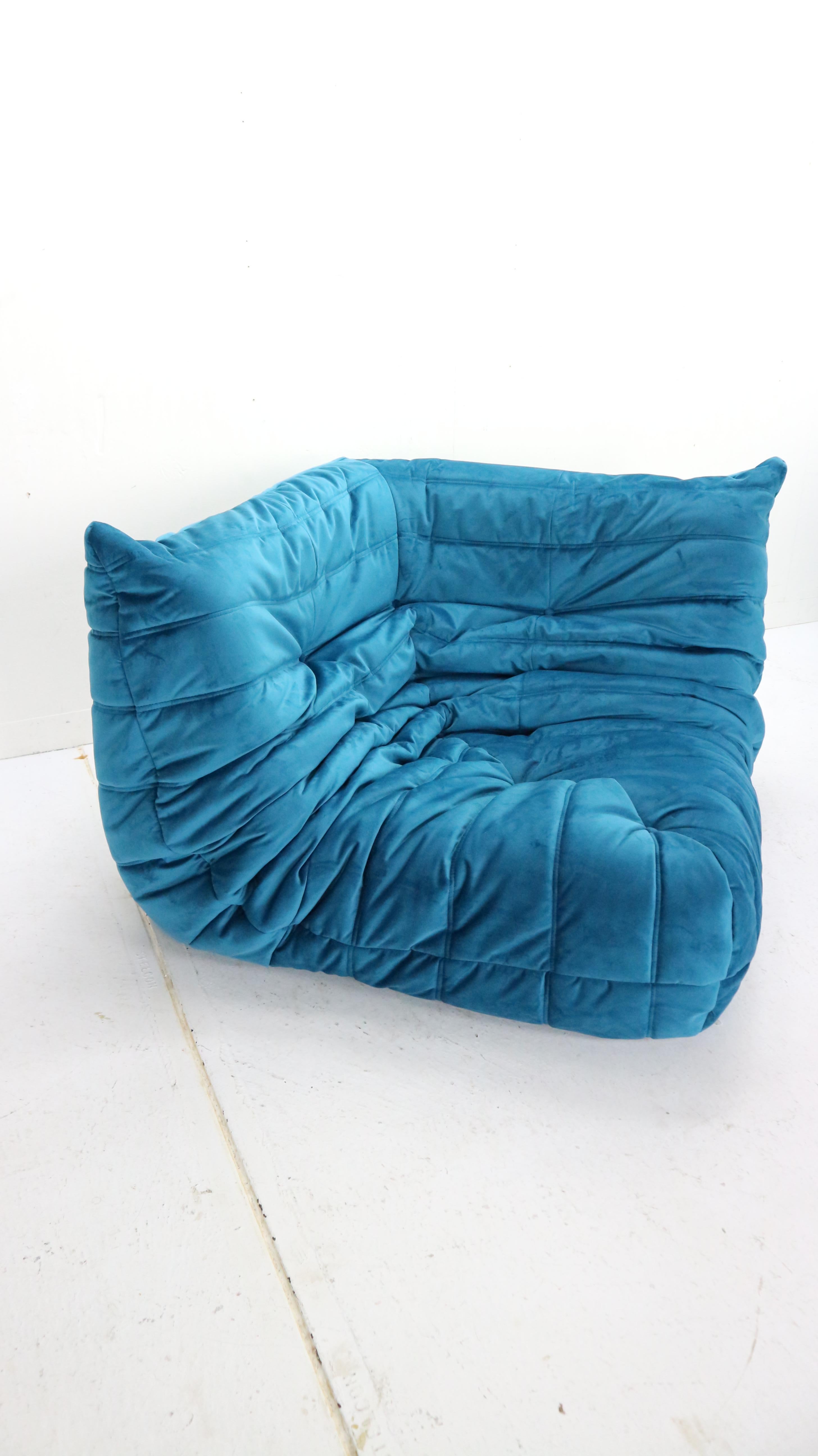 Blue Velvet Togo Sofa By Michel Ducaroy For Ligne Roset, Set of Five, 1973 6