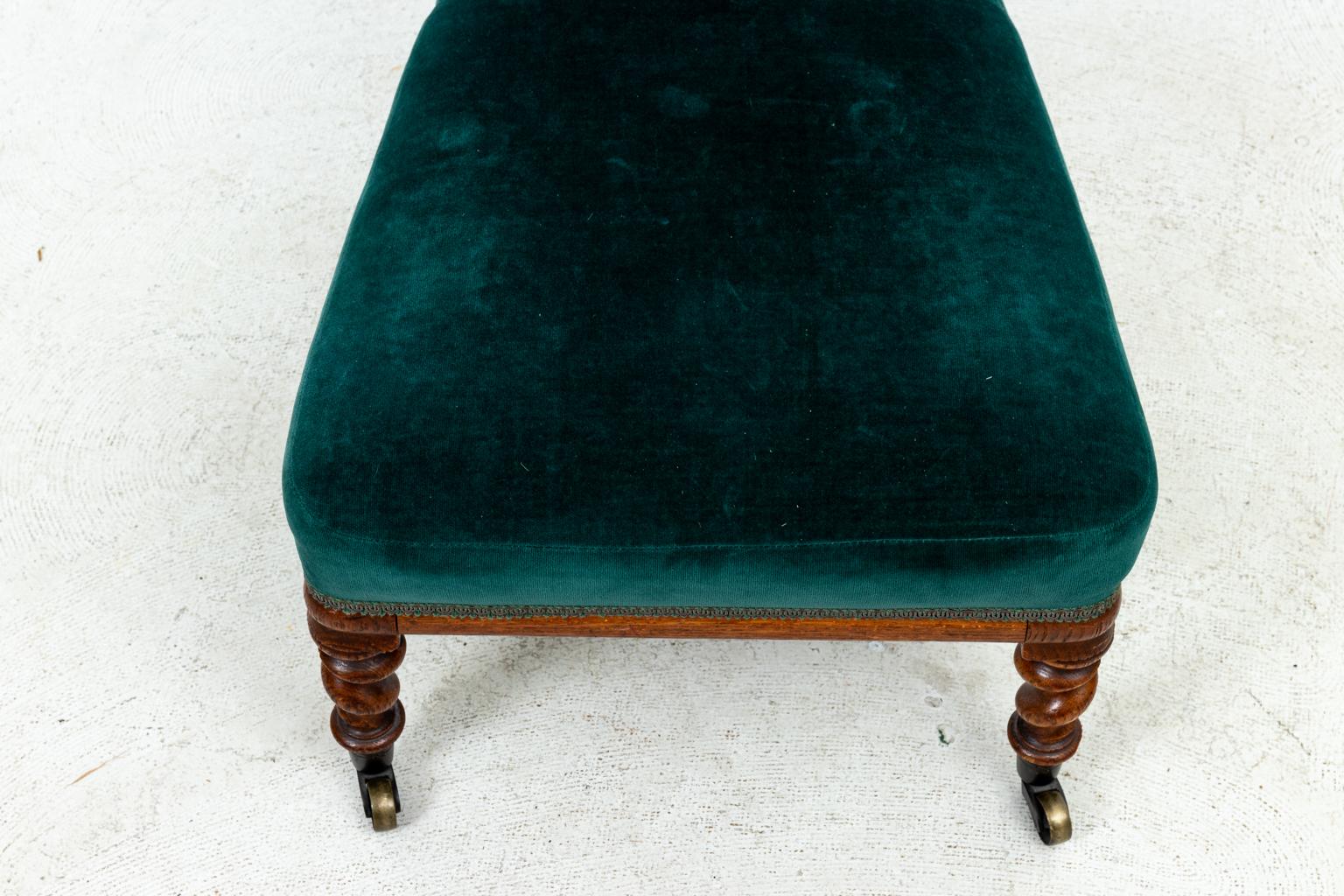 Blue Velvet Upholstered Slipper Chair In Good Condition In Stamford, CT