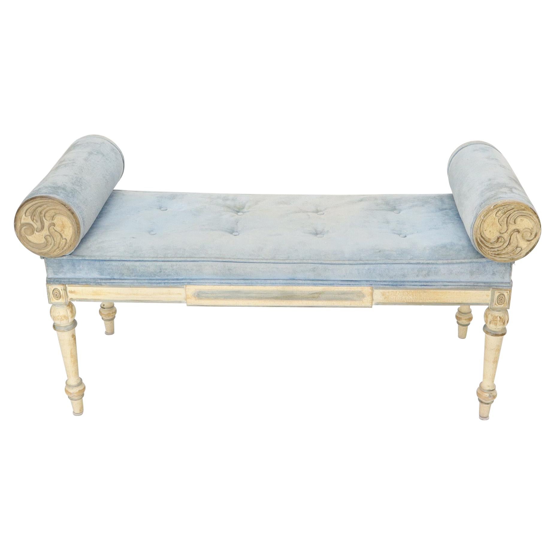Blue Velvet Upholstery Rond Cylinder Shape Arm Bench