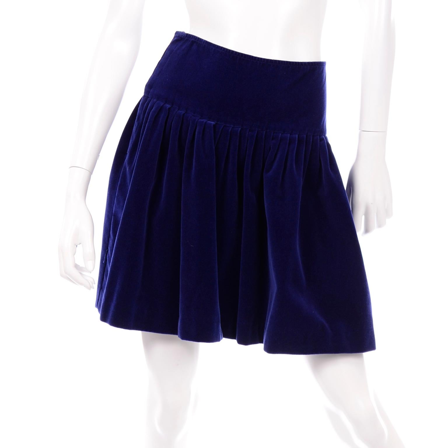 Blue Velvet Vintage Norma Kamali Sweatshirt Style Evening Skirt & Top w Snaps 2