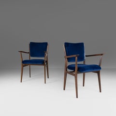 Blue velvet wooden chairs, set of 2