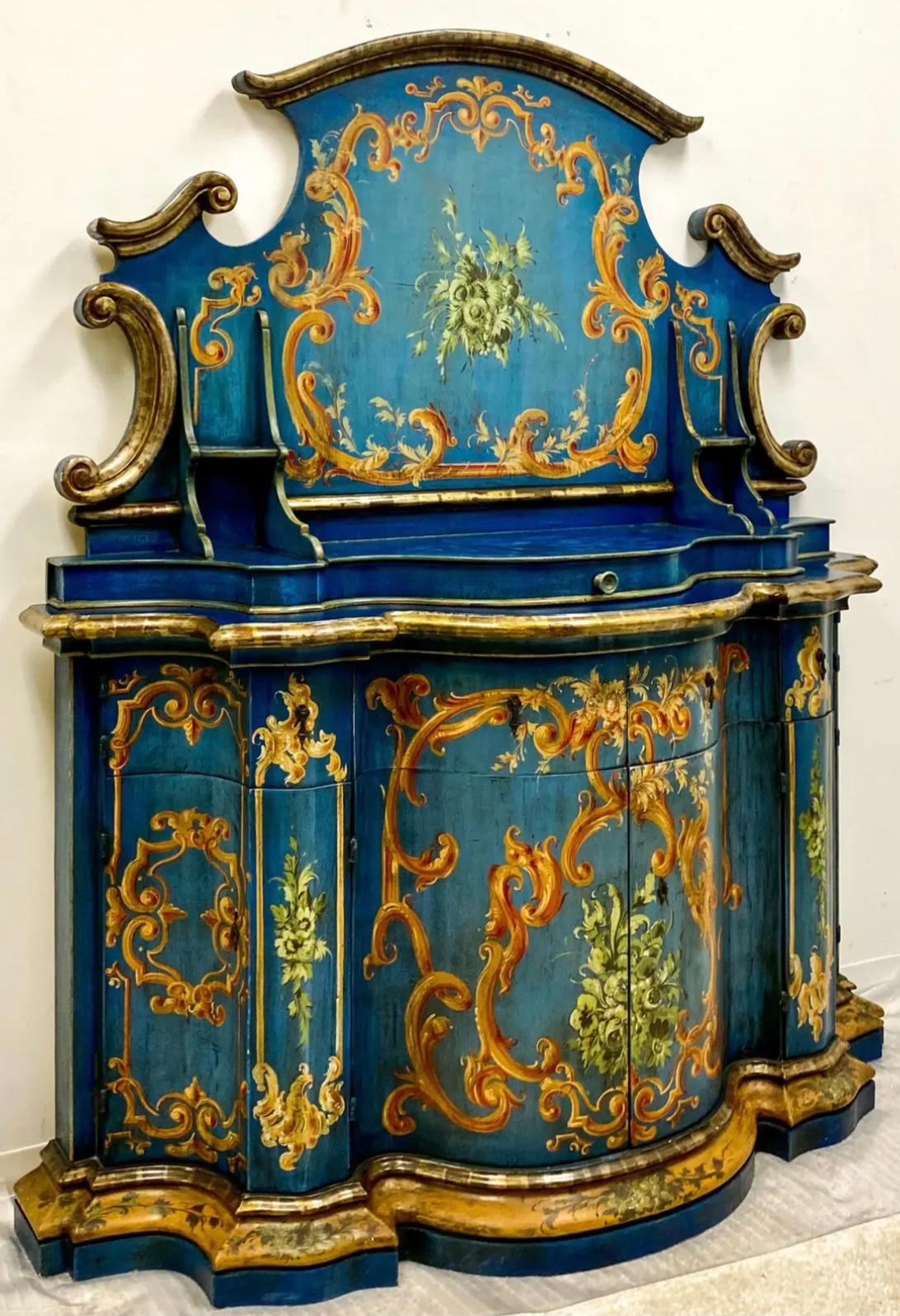 Rococo Blue Venetian and Silver Gilt Cabinet, circa 1950