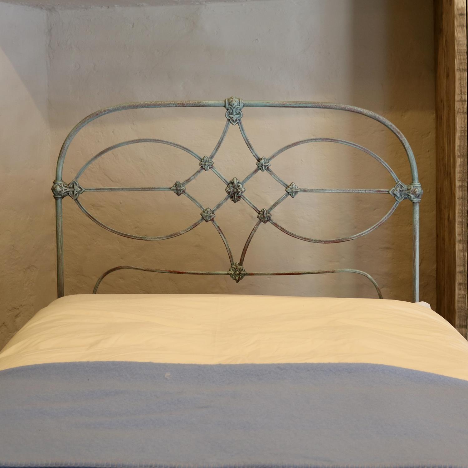 Iron Blue Verdigris Victorian Antique Single Bed MS46