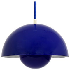 Lámpara colgante azul Verner Panton Flowerpot esmaltada, Louis Poulsen, Dinamarca, 1969
