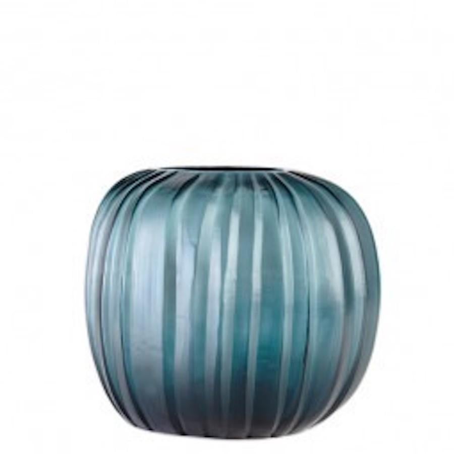 Romanian Blue Vertical Cut Glass Vase, Romania, Contemporary
