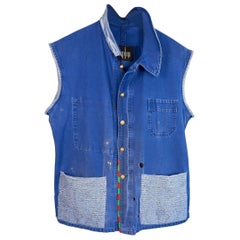 Blue Vest French Work Wear Sleeveless Jacket Vintage Glitter J Dauphin