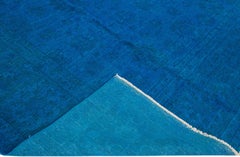 Blue Vintage Allover Motif Handmade Overdyed Wool Rug