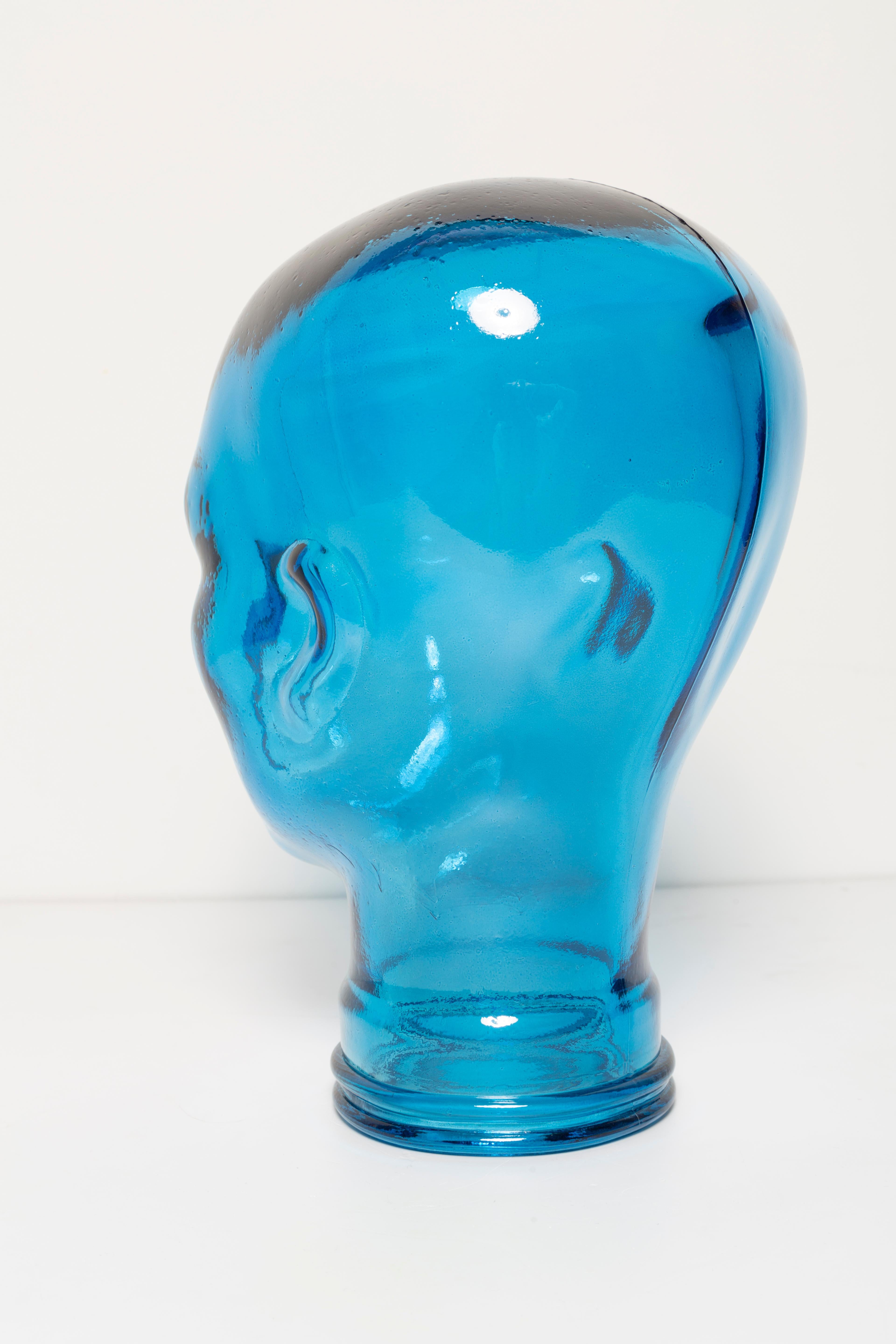 Blue Vintage Decorative Mannequin Glass Head Sculpture, 1970s, Germany For Sale 4