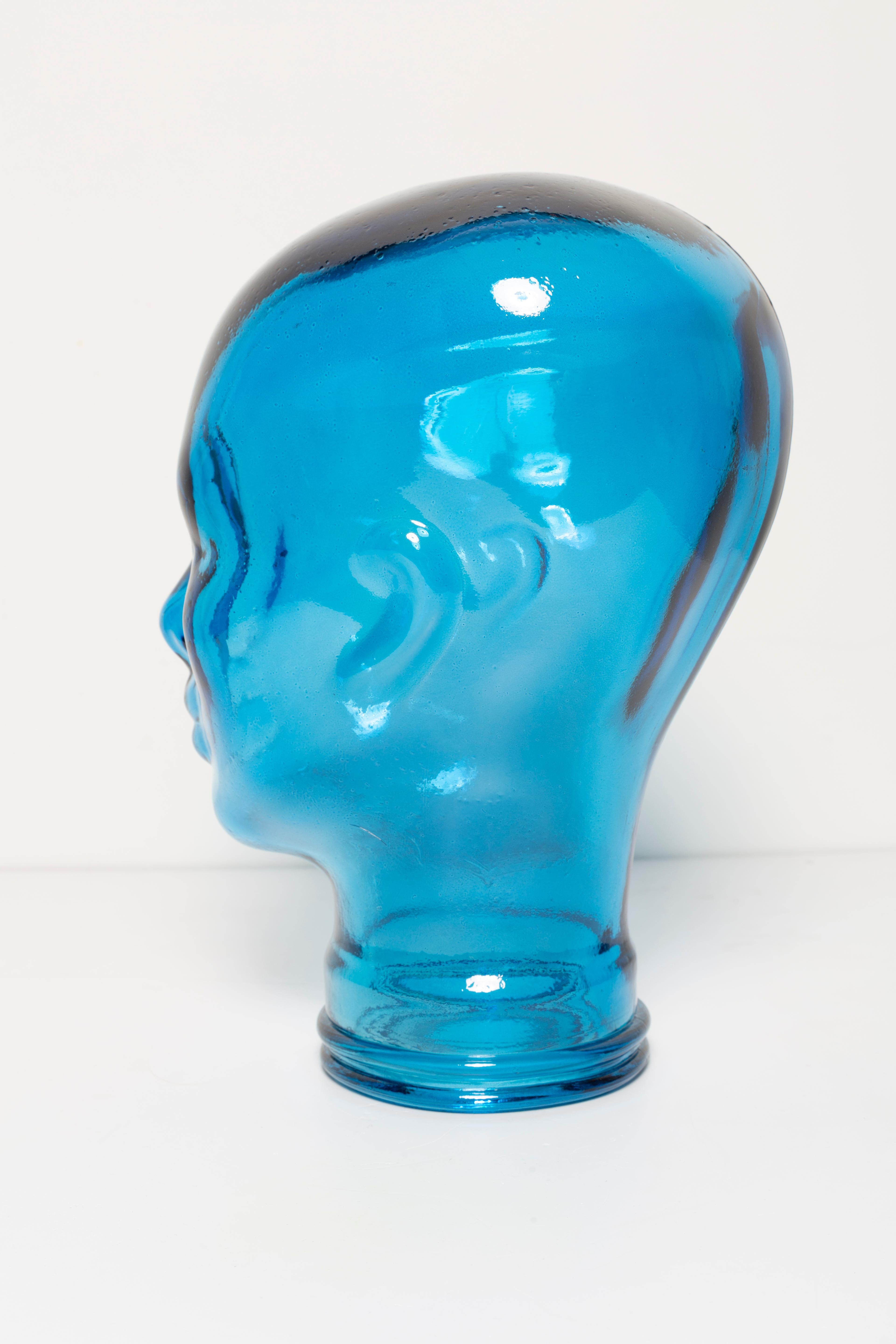 Blue Vintage Decorative Mannequin Glass Head Sculpture, 1970s, Germany For Sale 5