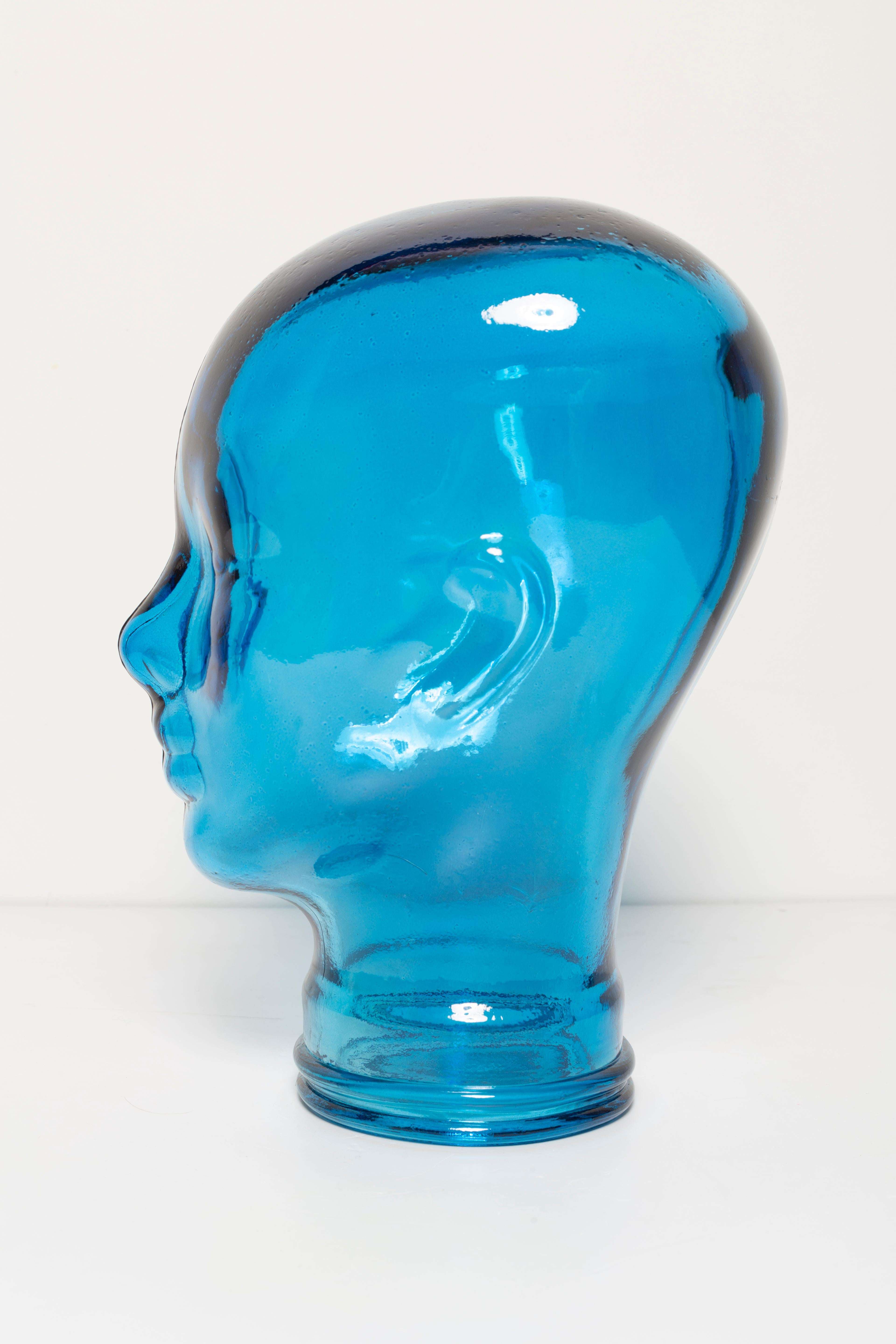 Blue Vintage Decorative Mannequin Glass Head Sculpture, 1970s, Germany For Sale 6