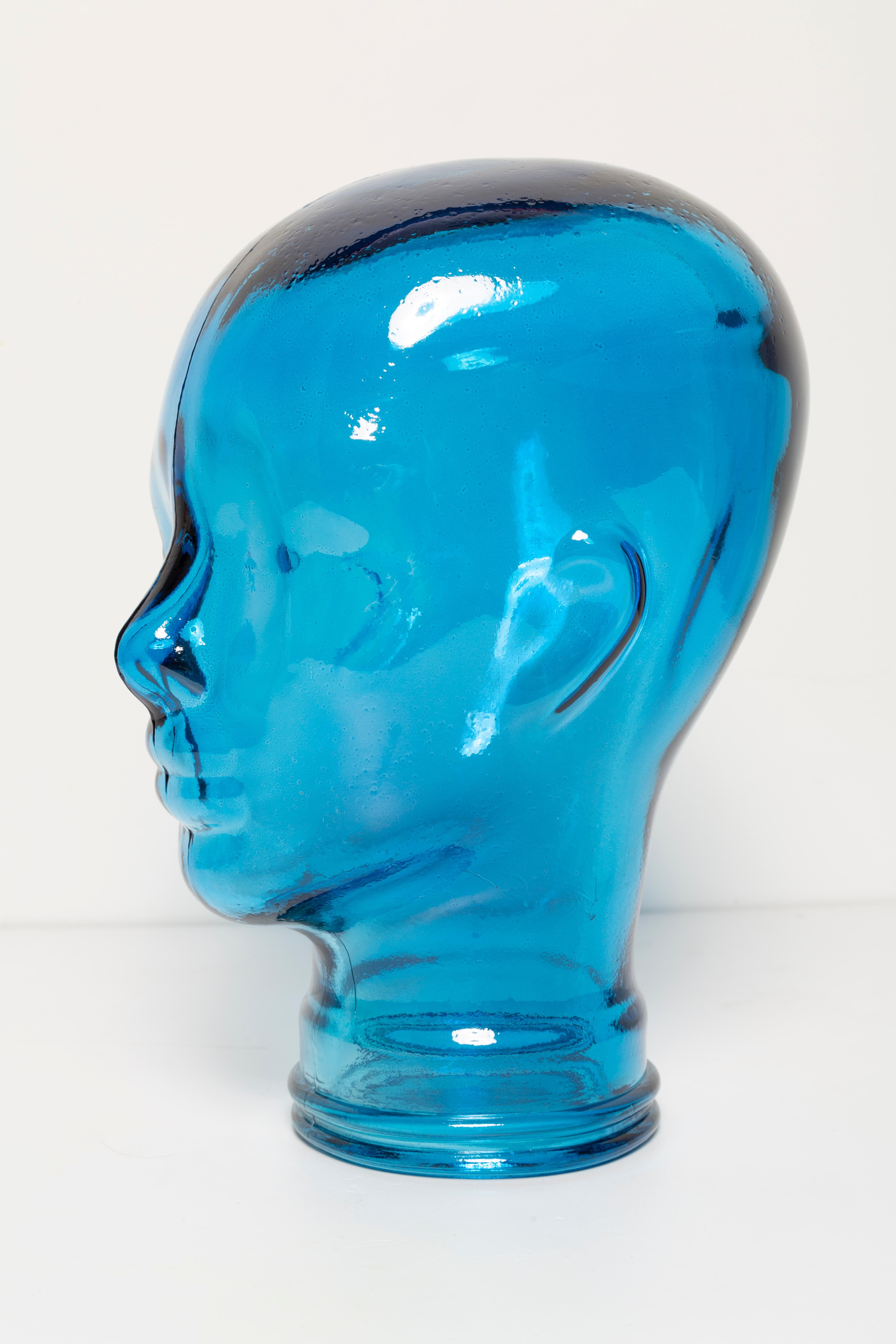 Blue Vintage Decorative Mannequin Glass Head Sculpture, 1970s, Germany For Sale 7