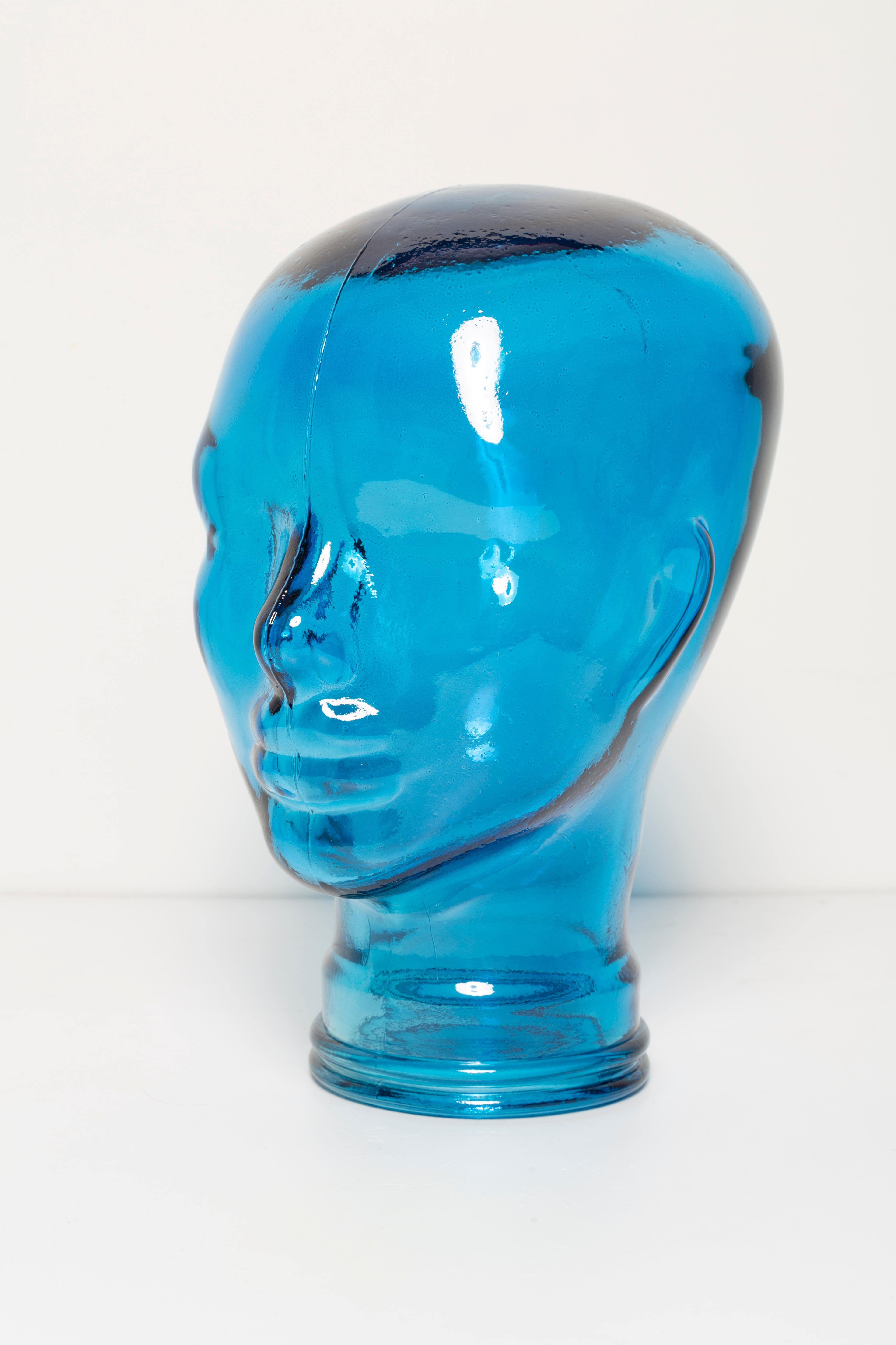 Blue Vintage Decorative Mannequin Glass Head Sculpture, 1970s, Germany For Sale 8