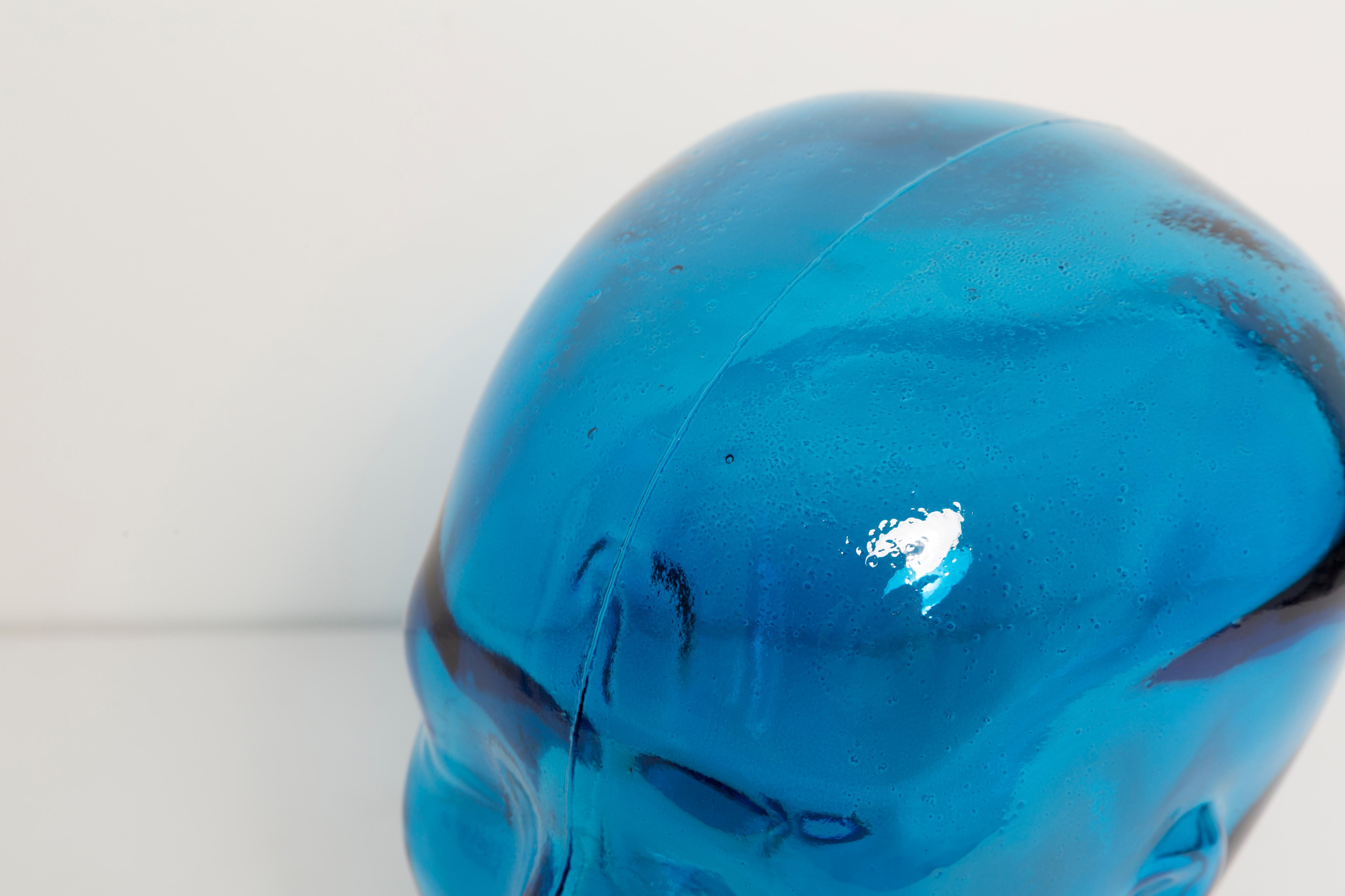 Blue Vintage Decorative Mannequin Glass Head Sculpture, 1970s, Germany For Sale 8