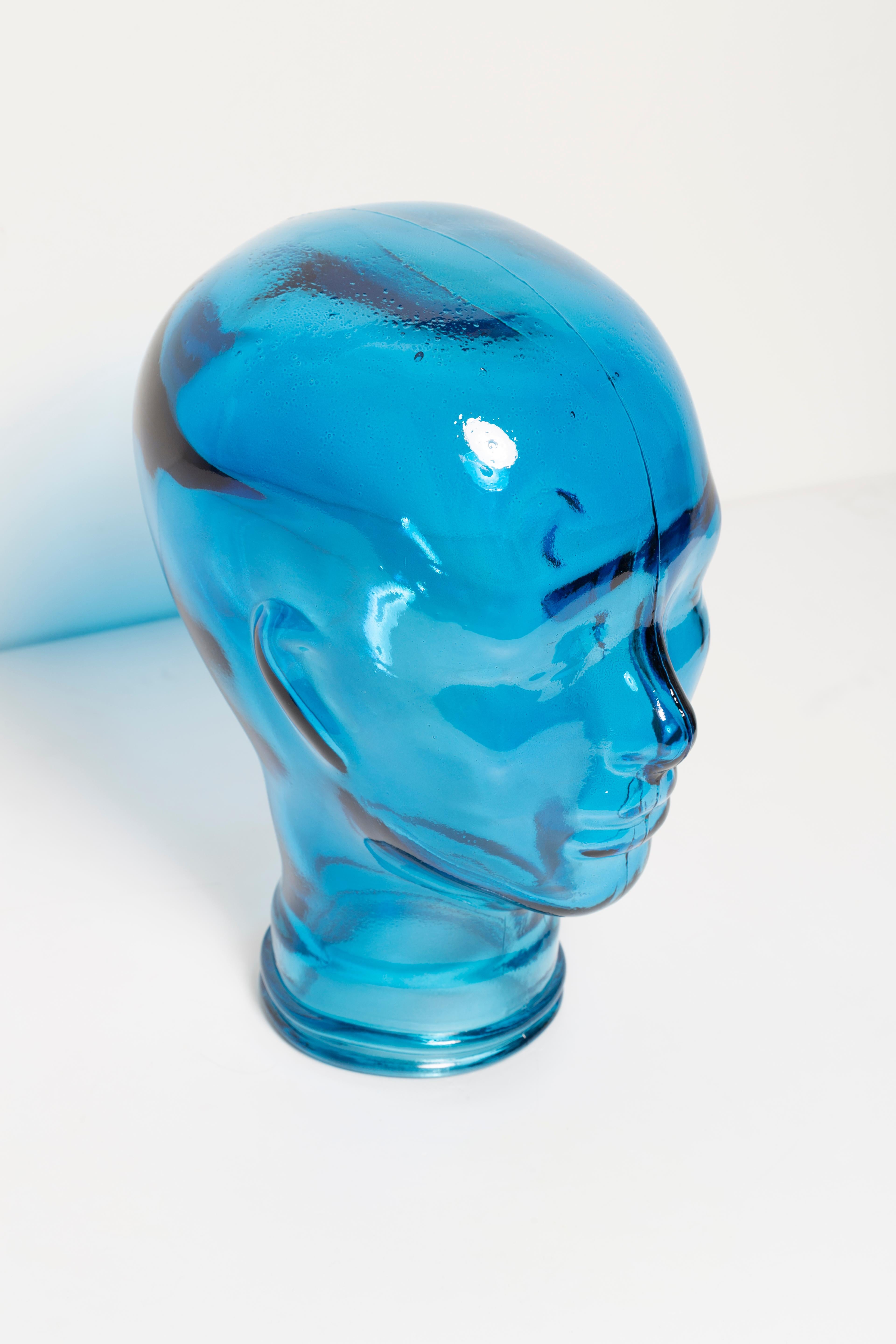 Blue Vintage Decorative Mannequin Glass Head Sculpture, 1970s, Germany For Sale 11