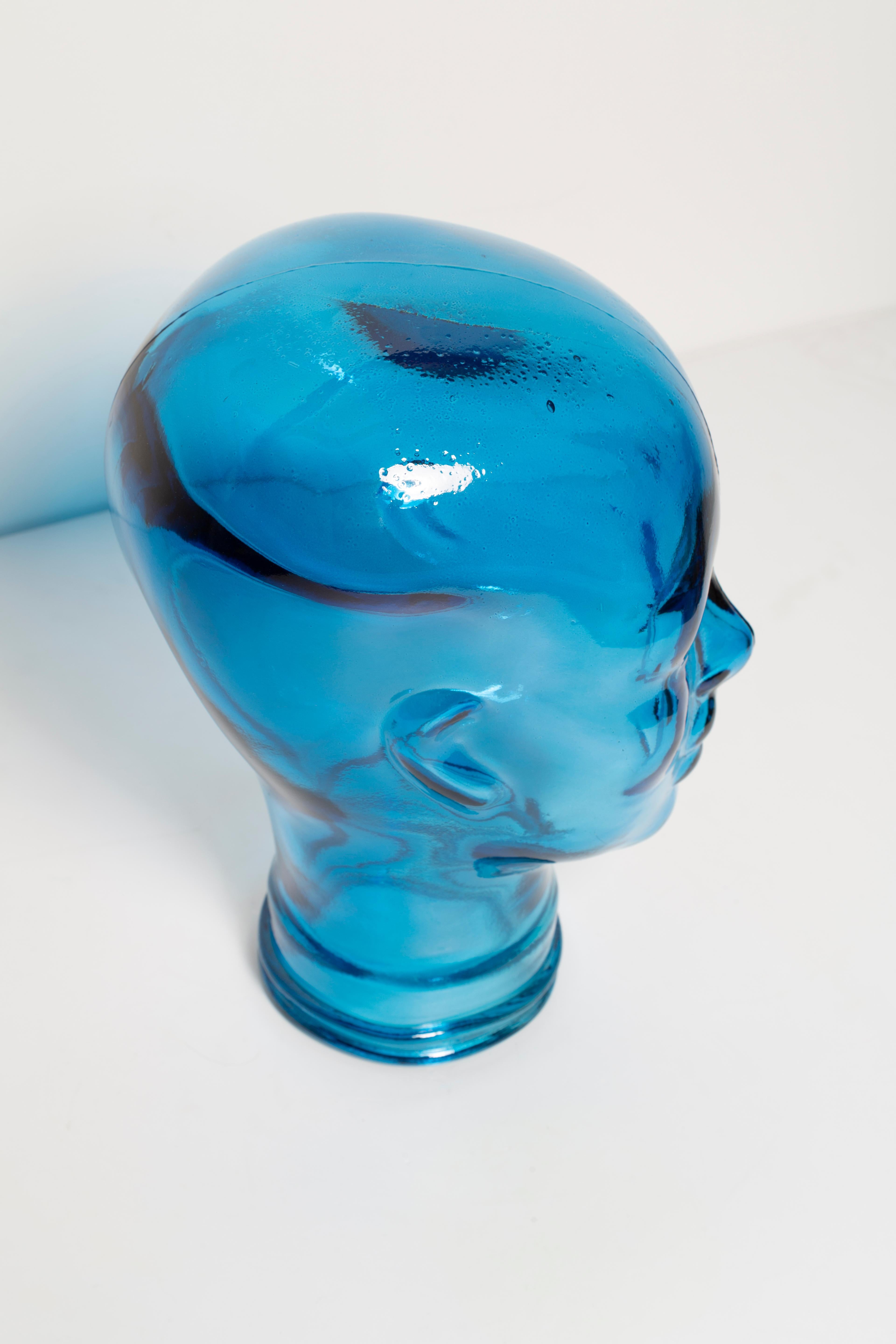 Blue Vintage Decorative Mannequin Glass Head Sculpture, 1970s, Germany For Sale 12
