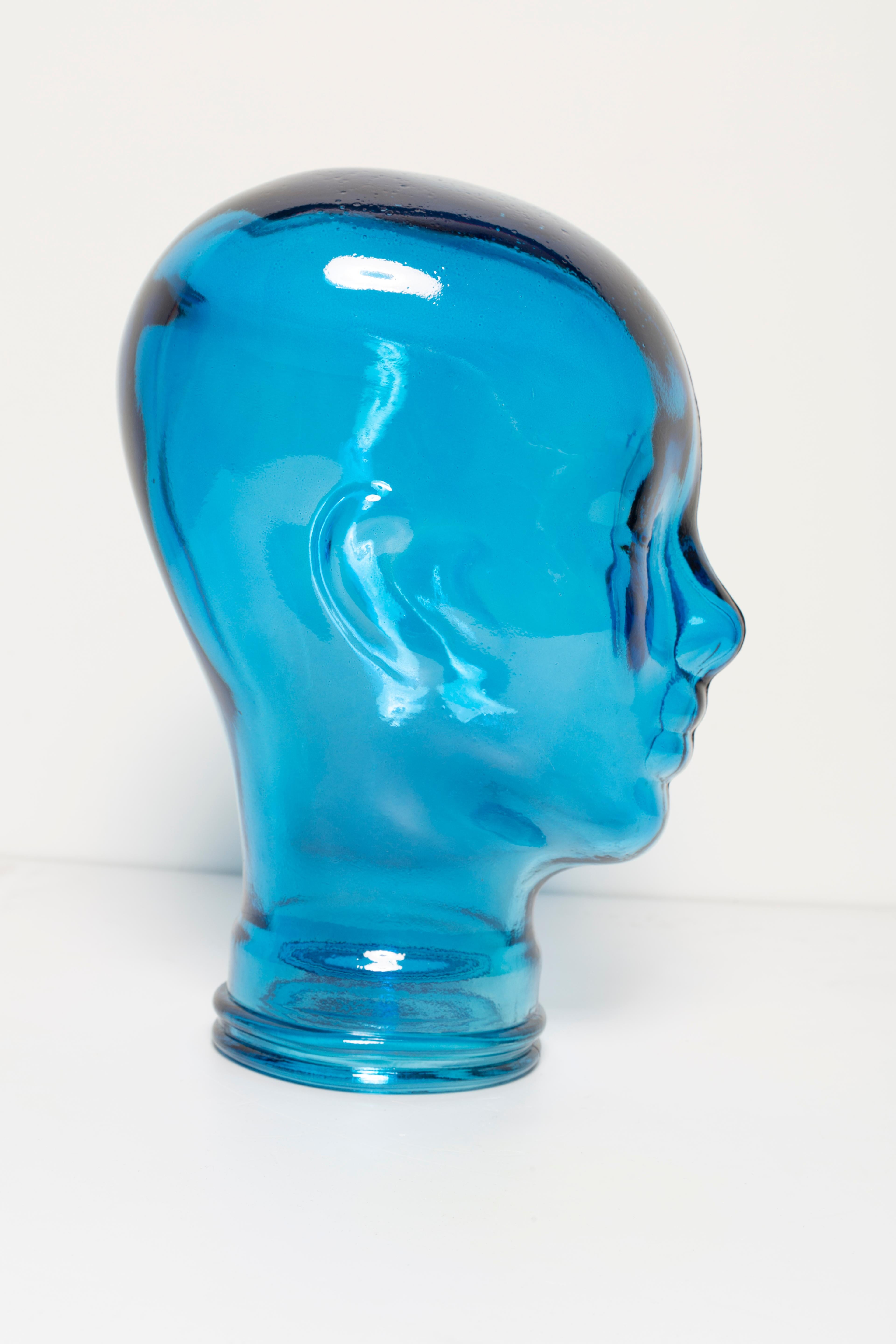 20th Century Blue Vintage Decorative Mannequin Glass Head Sculpture, 1970s, Germany For Sale