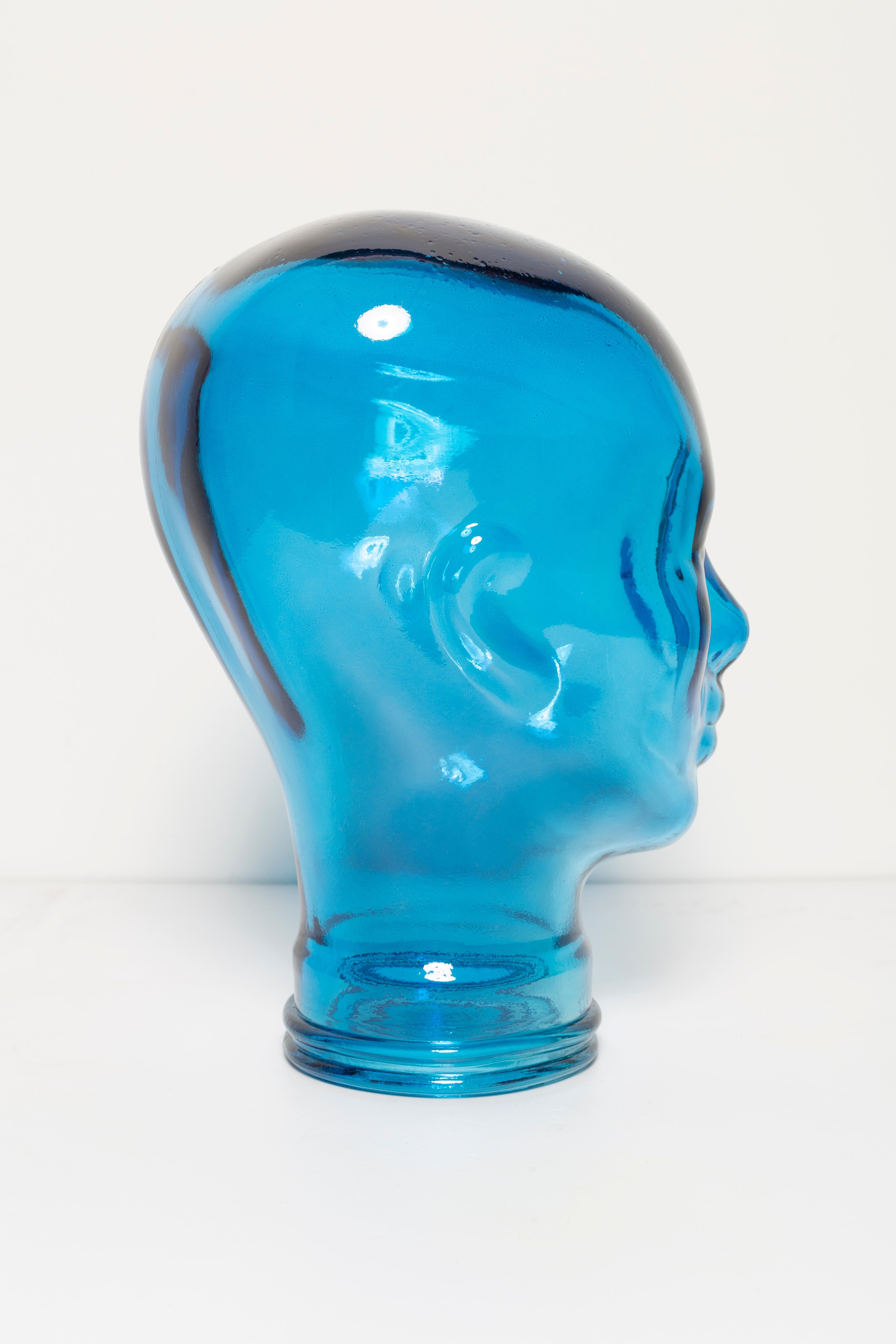 Blue Vintage Decorative Mannequin Glass Head Sculpture, 1970s, Germany For Sale 1
