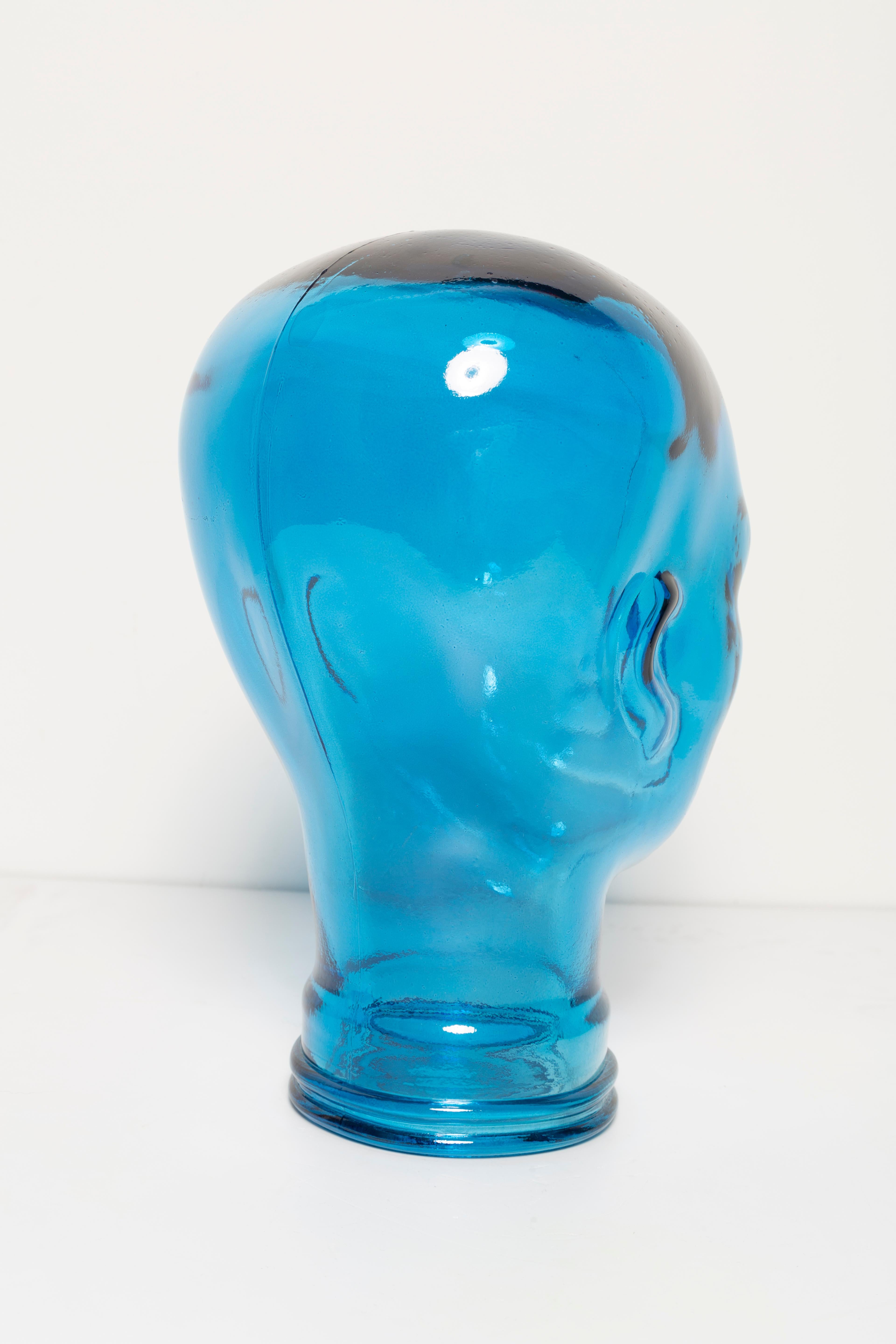 Blue Vintage Decorative Mannequin Glass Head Sculpture, 1970s, Germany For Sale 2
