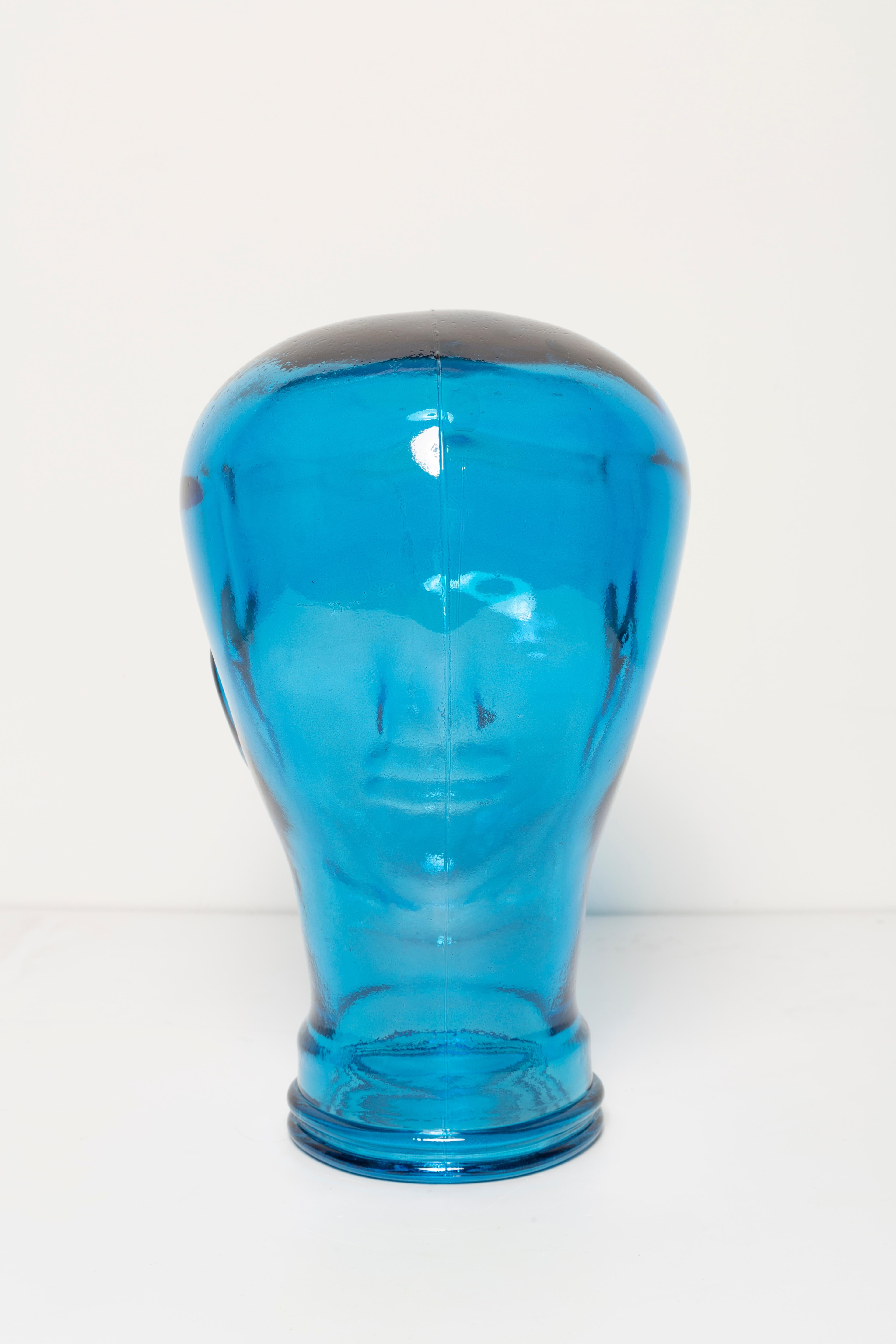Blue Vintage Decorative Mannequin Glass Head Sculpture, 1970s, Germany For Sale 3