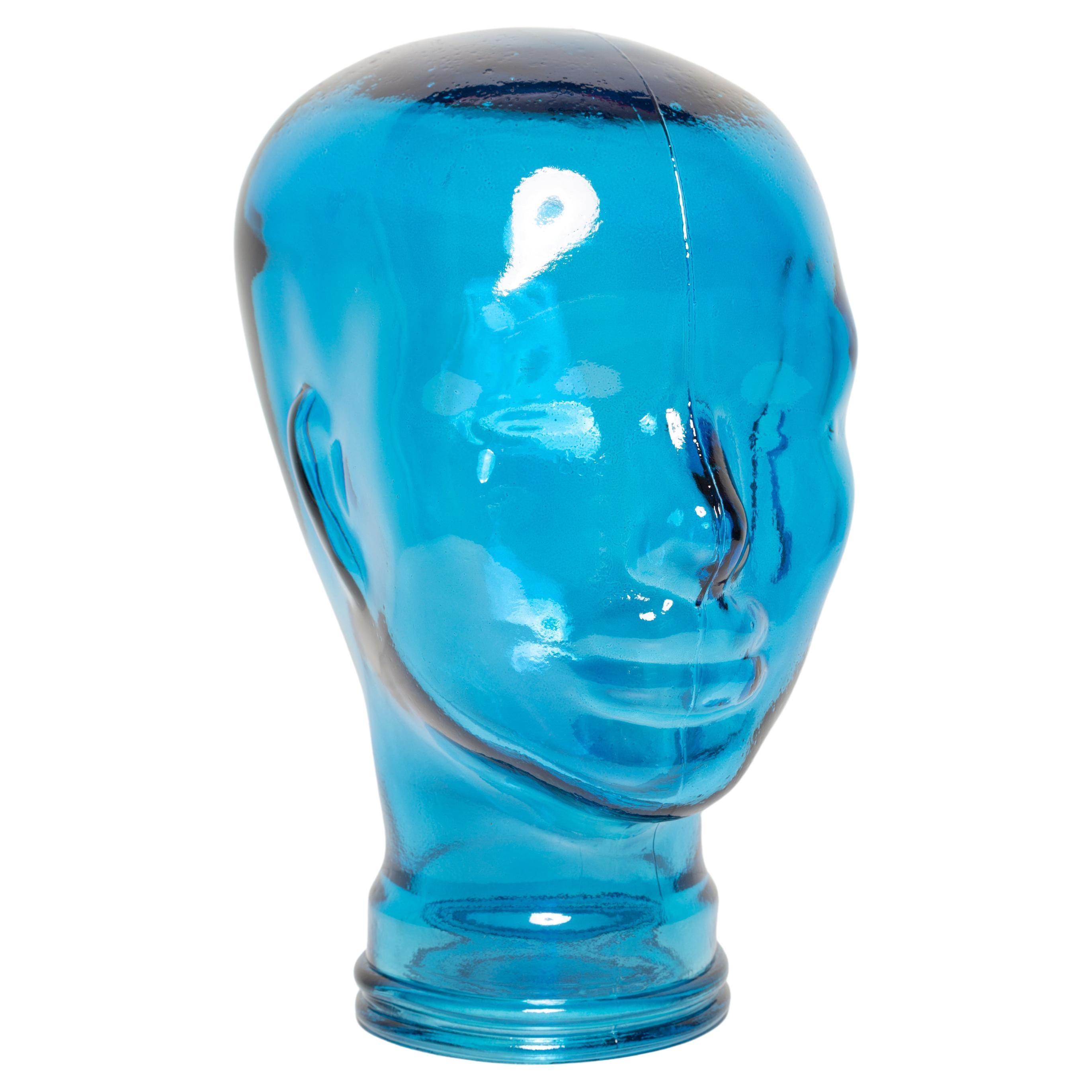 Blue Vintage Decorative Mannequin Glass Head Sculpture, 1970s, Germany