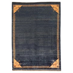 Tapis bleu vintage Gabbeh à motifs minimalistes