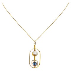 Blaue deutsche Glasperlen mit Perle Halskette, Art 2403N 