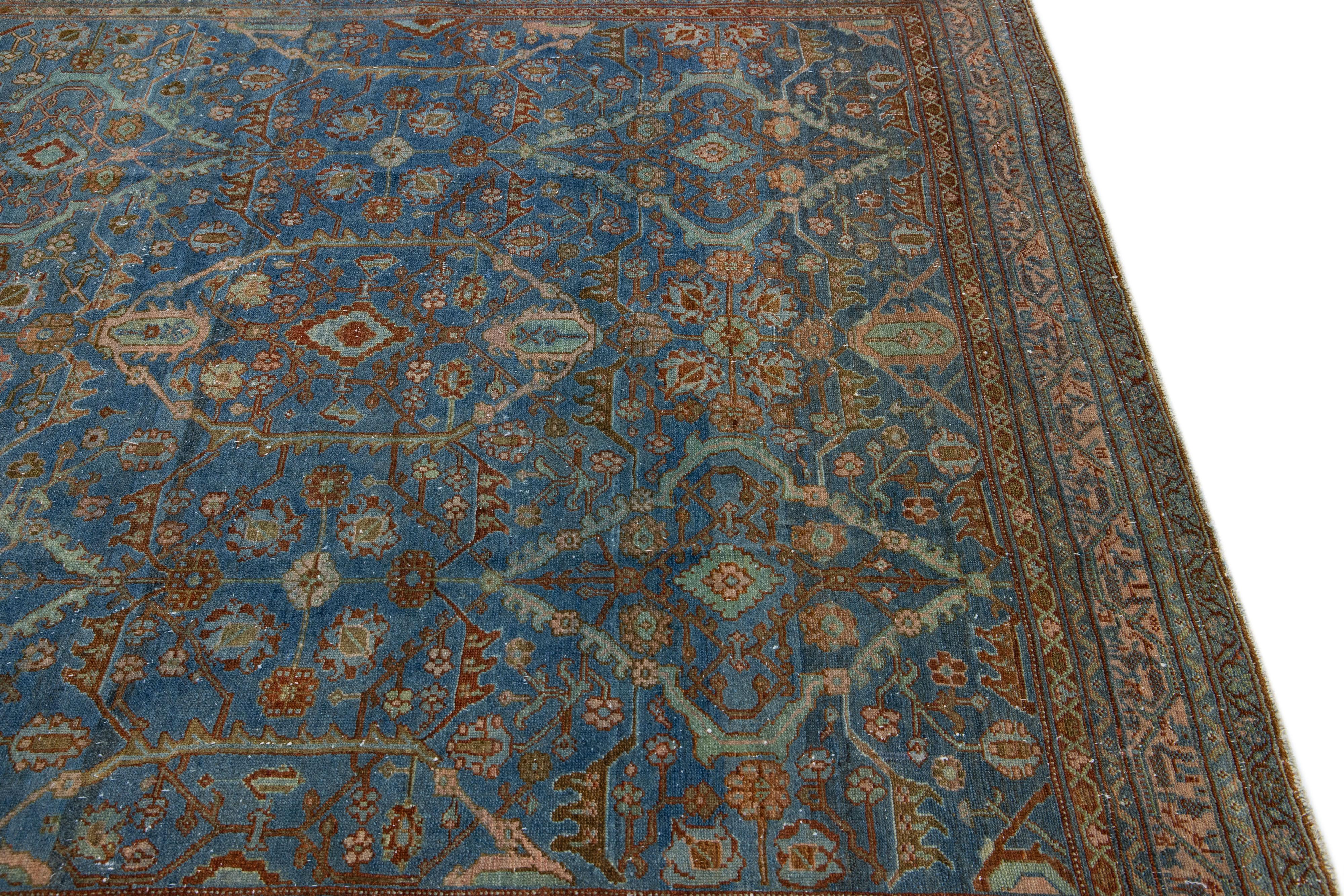 Blue Vintage Hamadan Handmade Medallion Floral  Motif Wool Runner For Sale 1