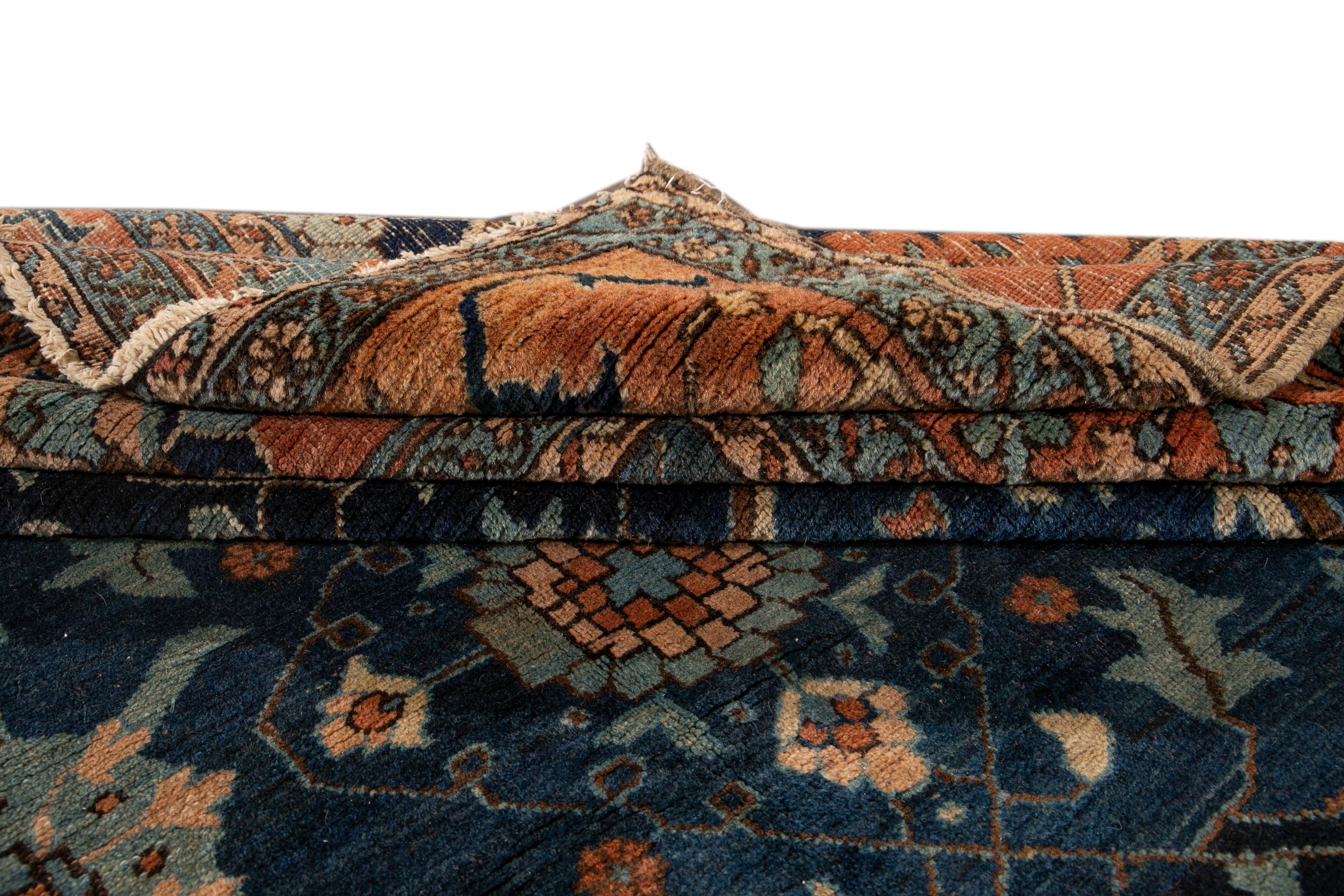 Persian Blue Vintage Heriz Handmade Wool Rug