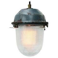Blue Vintage Industrial Clear Striped Glass Pendant Lights