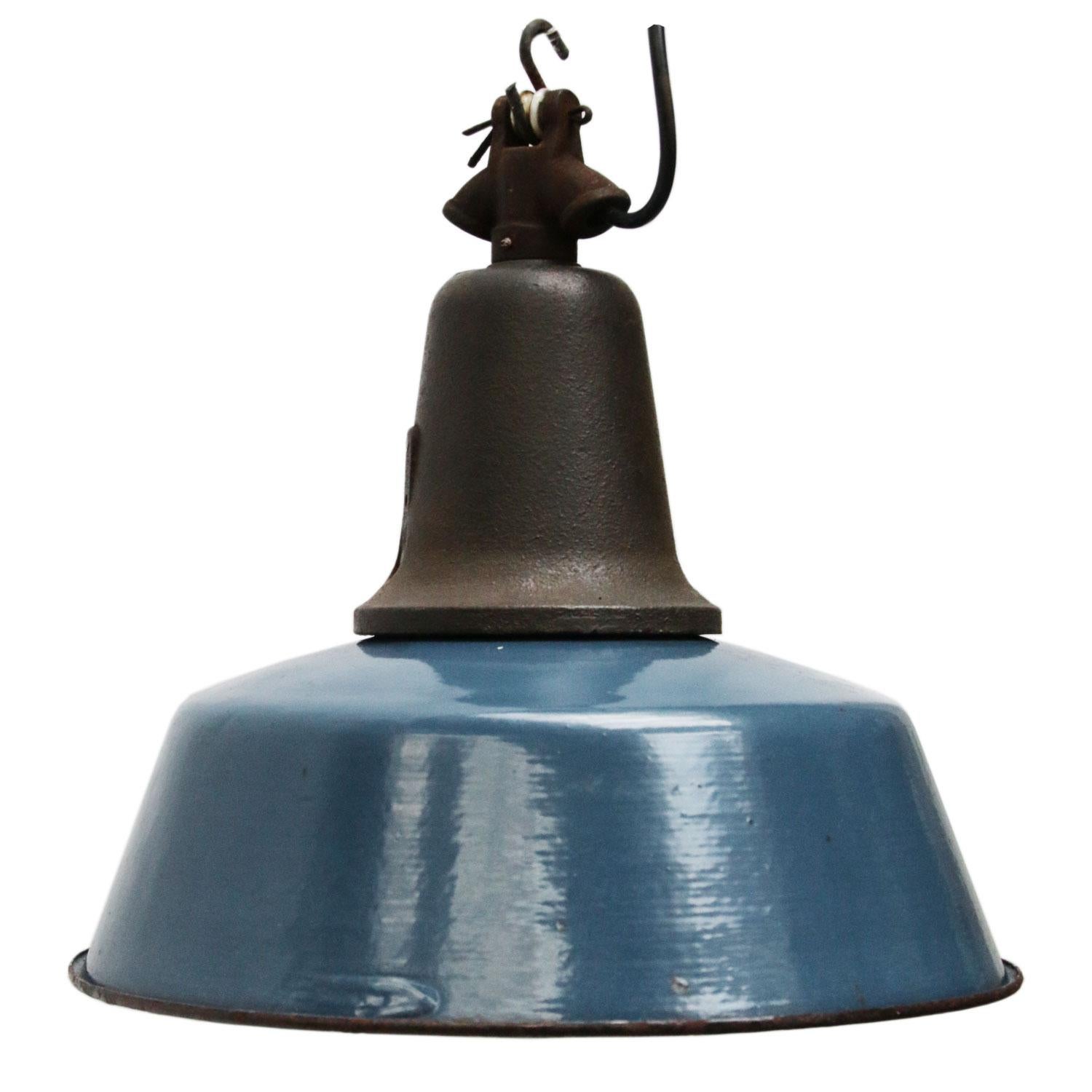 Hungarian Blue Vintage Industrial Enamel Cast Iron Pendant Light