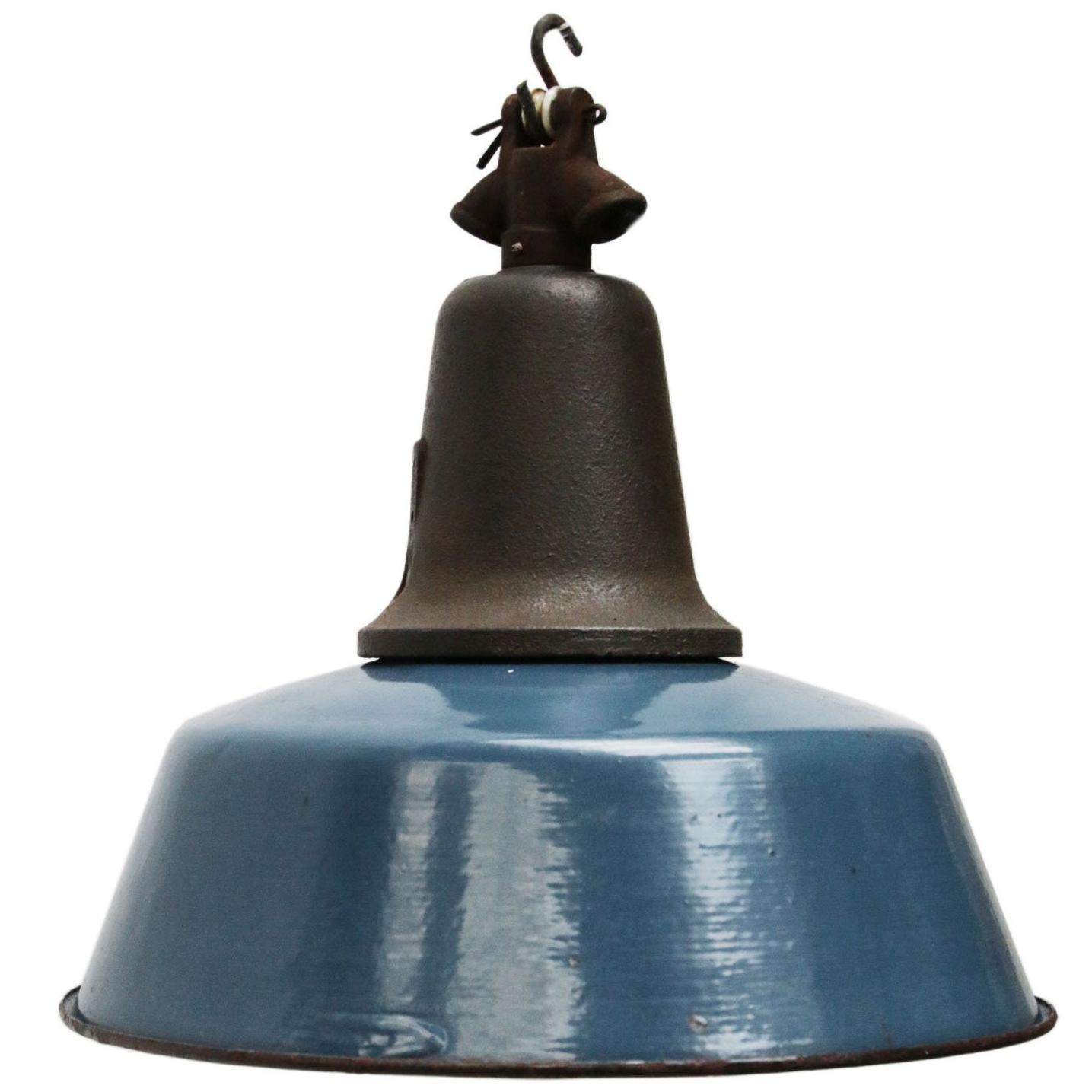 Blue Vintage Industrial Enamel Cast Iron Pendant Light