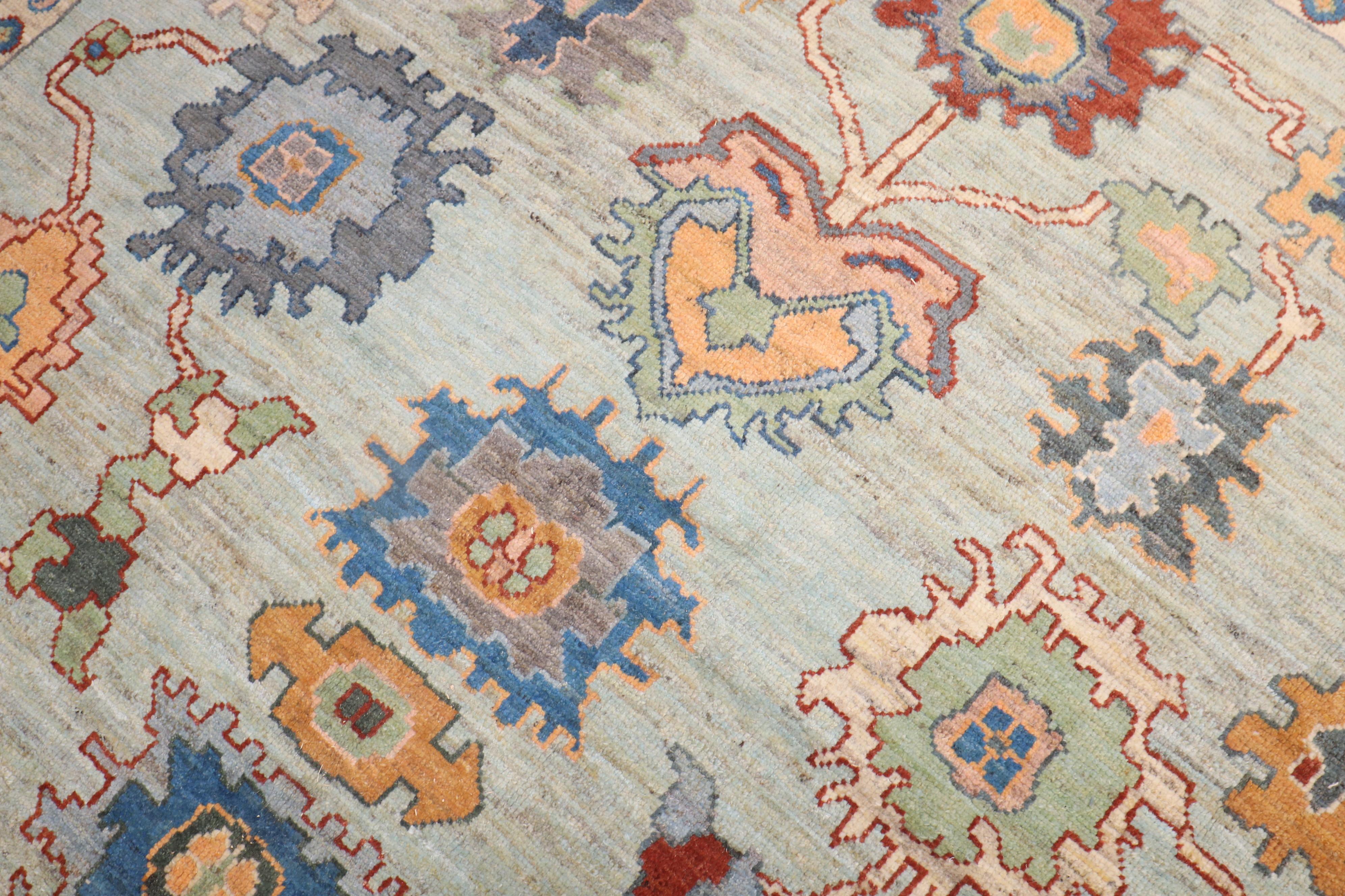 Blue Vintage Inspired Turkish Oushak Carpet For Sale 6
