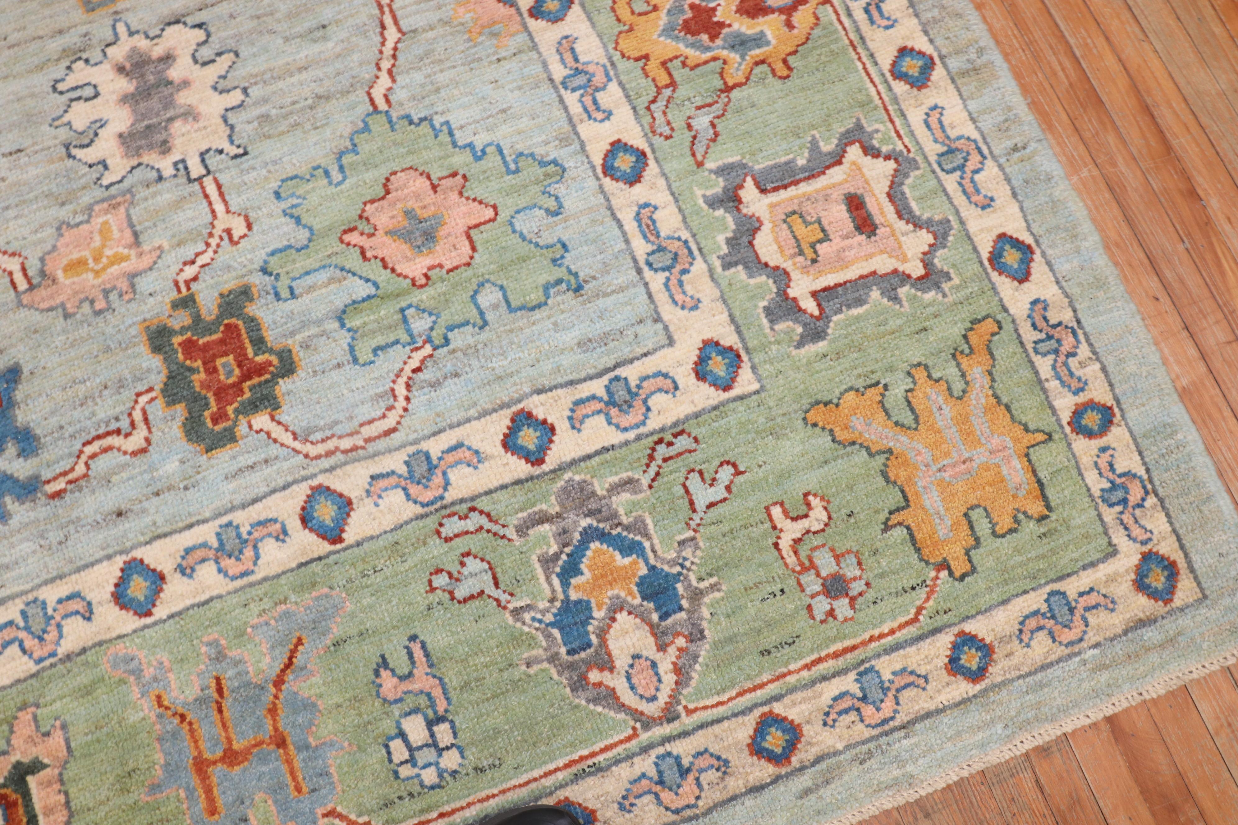Blue Vintage Inspired Turkish Oushak Carpet For Sale 7