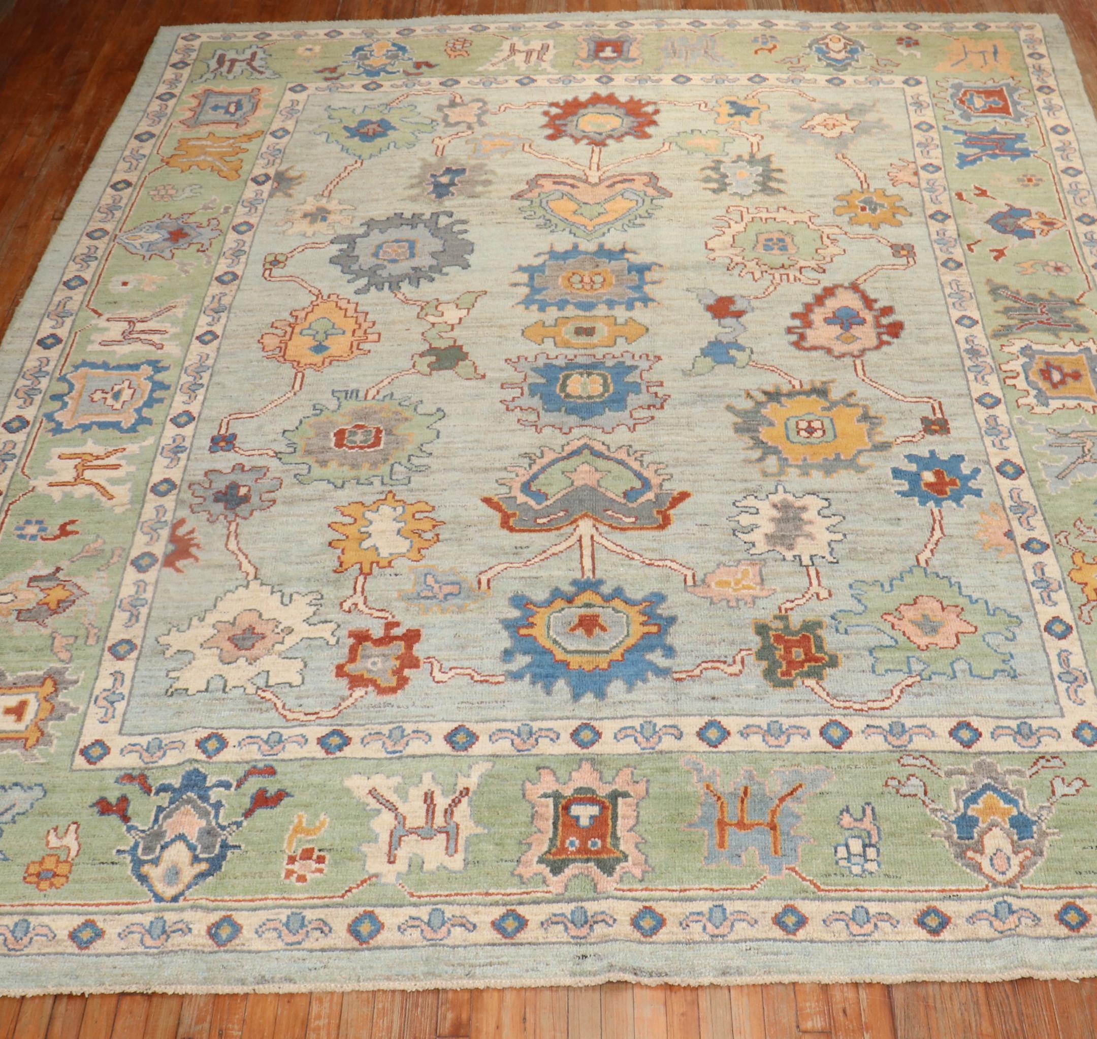 Blue Vintage Inspired Turkish Oushak Carpet In Excellent Condition For Sale In New York, NY