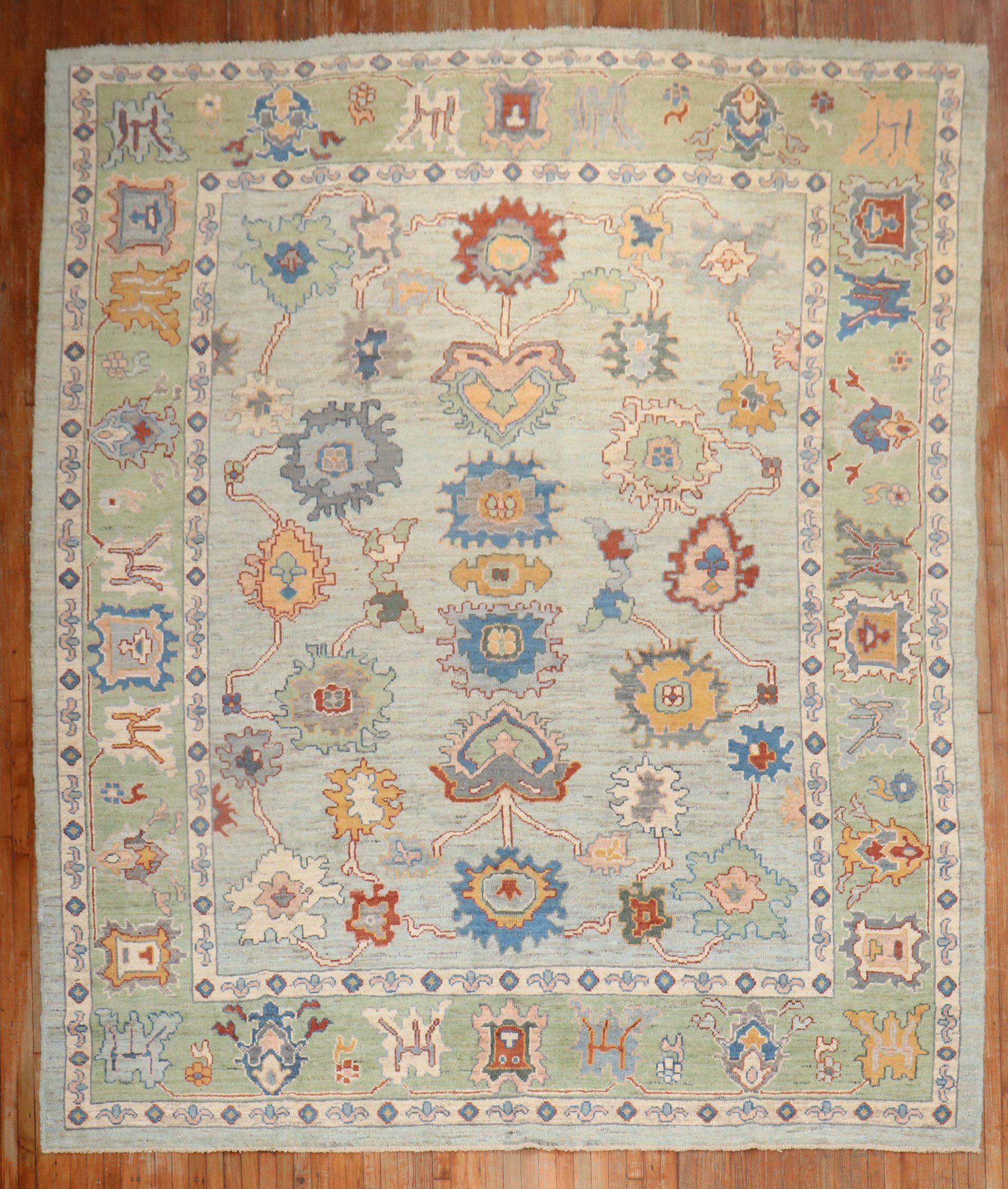 Contemporary Blue Vintage Inspired Turkish Oushak Carpet For Sale