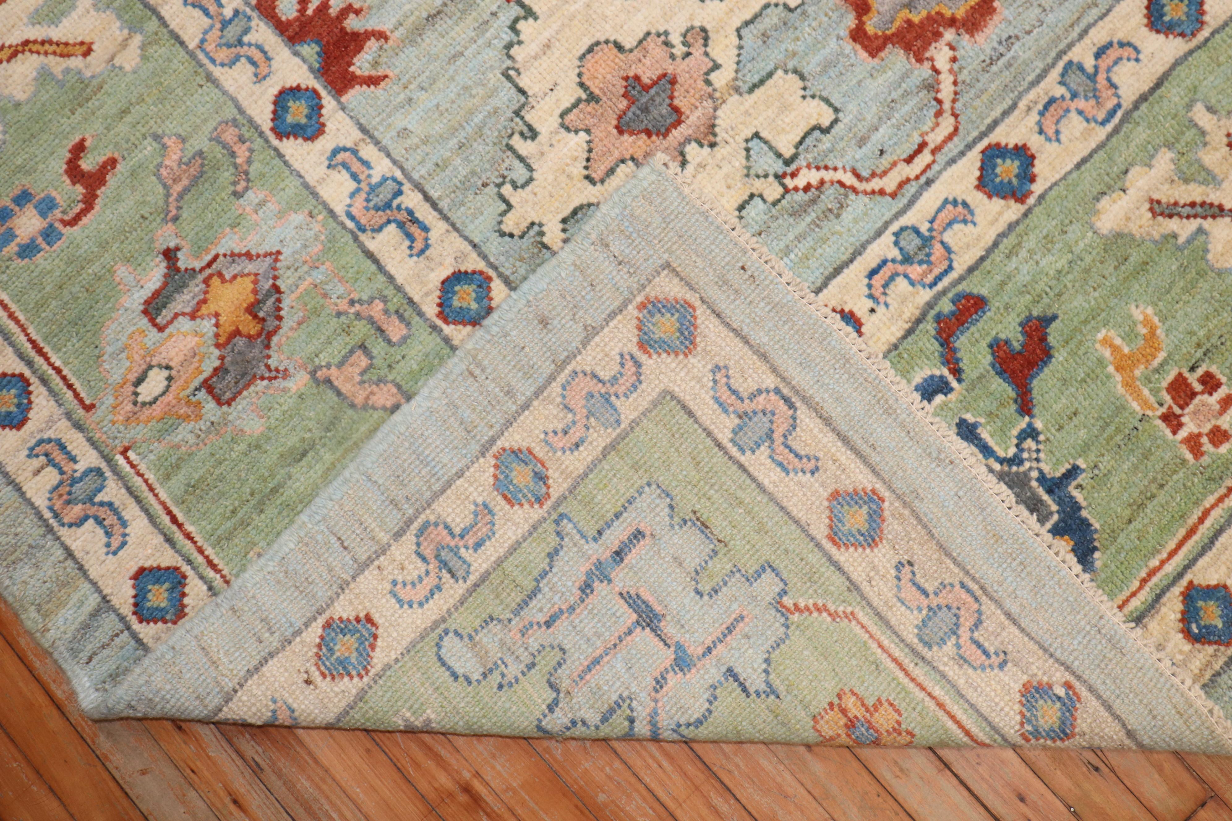 Wool Blue Vintage Inspired Turkish Oushak Carpet For Sale