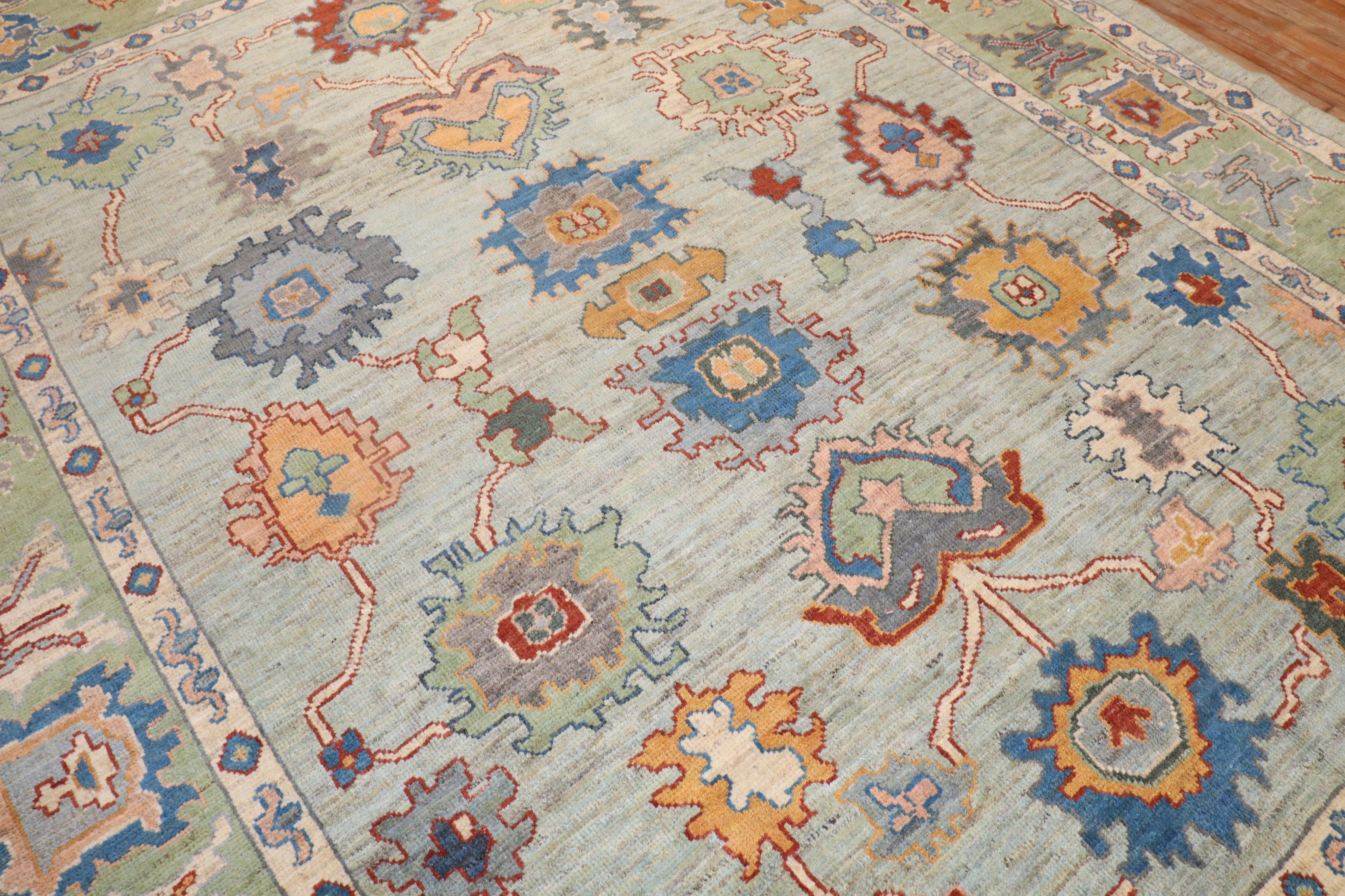Blue Vintage Inspired Turkish Oushak Carpet For Sale 1
