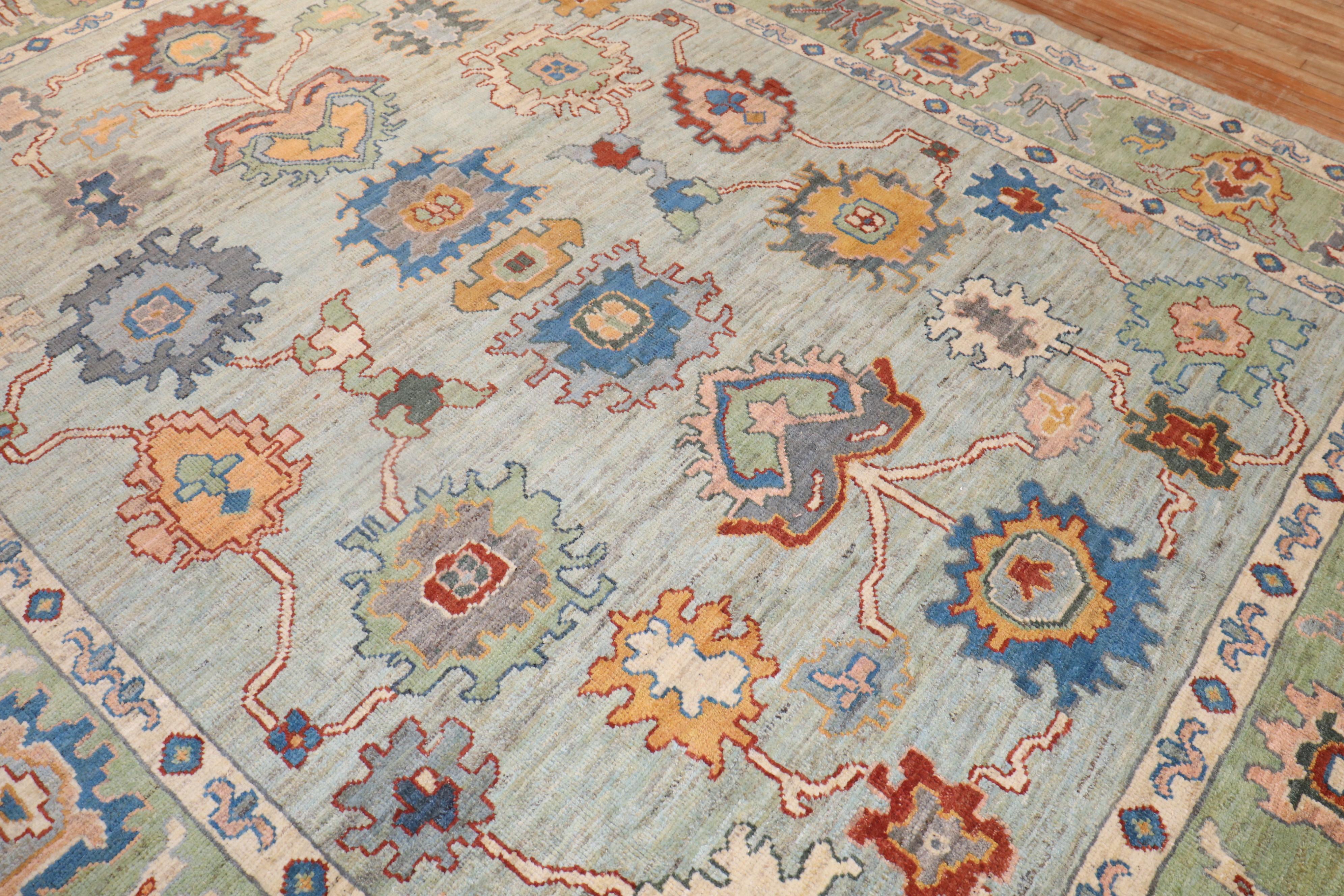Blue Vintage Inspired Turkish Oushak Carpet For Sale 3
