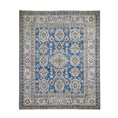 Blue Vintage Look Kazak Geometric Design Hand Knotted Oriental Rug