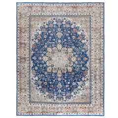 Blue Vintage Look Persian Esfahan Shabby Chic Oriental Rug