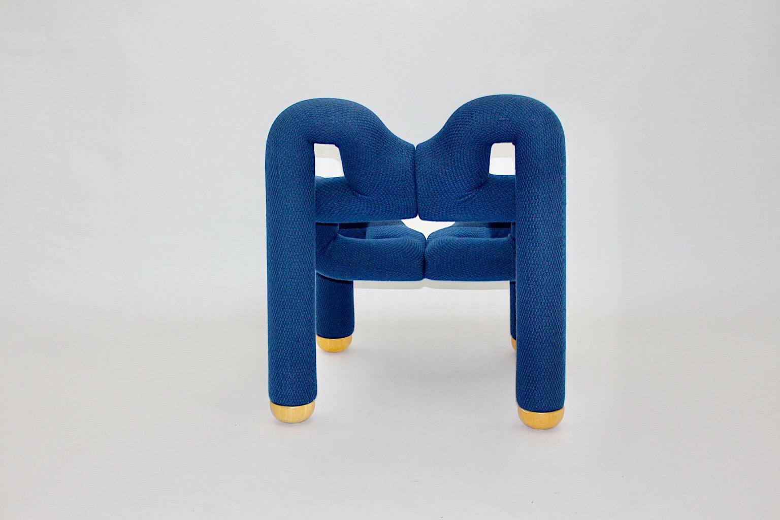 Blue Vintage Modernist Lounge Chair Ekstrem Terje Ekstrom 1972 Norway for Stokke 1