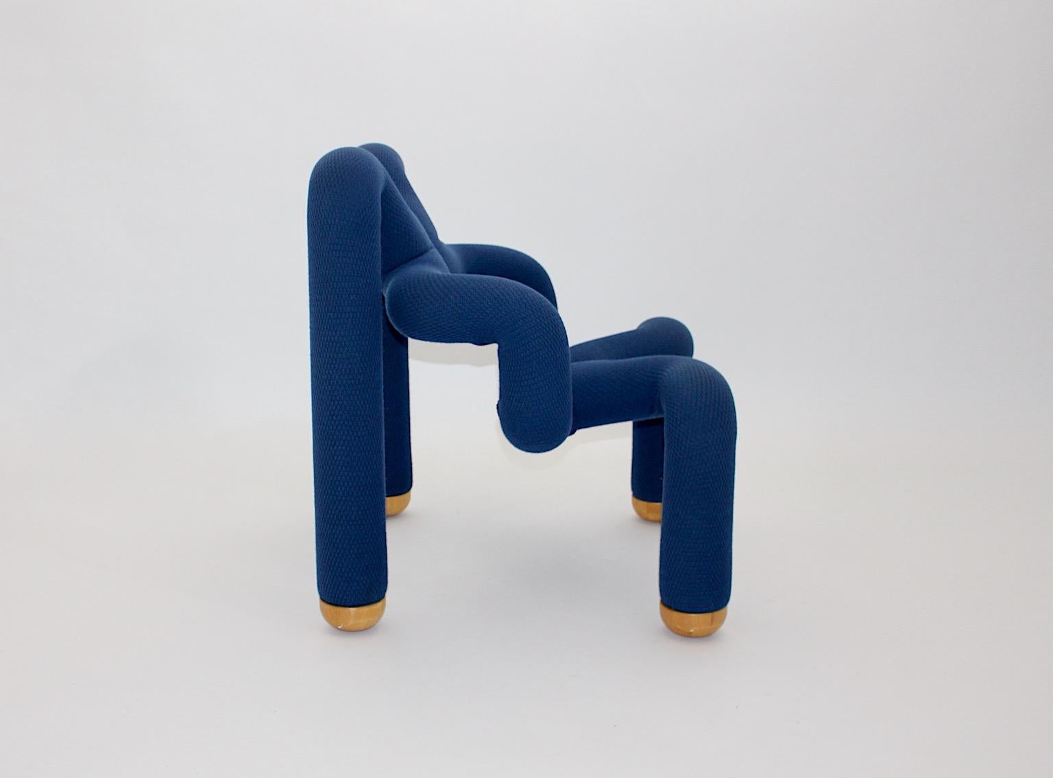 Blue Vintage Modernist Lounge Chair Ekstrem Terje Ekstrom 1972 Norway for Stokke 3