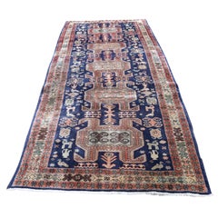 Blue Vintage North West Persian with Animals Pure Wool Wide Runner Hand Knotted