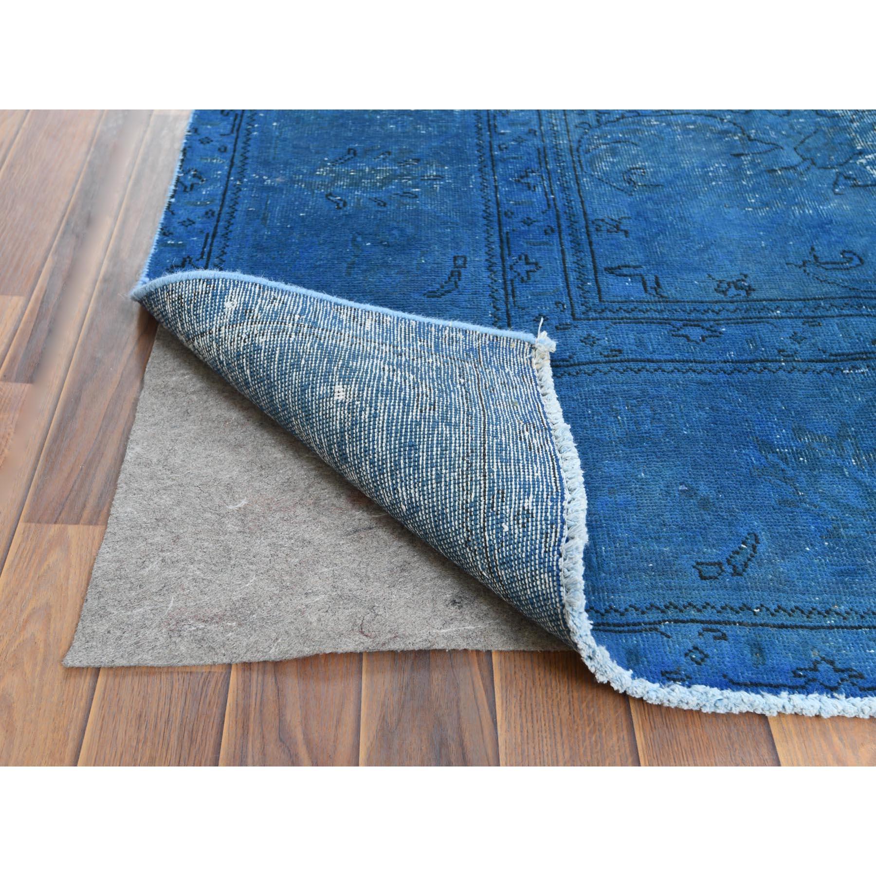 Blue Vintage Overdyed Persian Tabriz Distressed Shaved Down Hand Knotted Rug In Good Condition For Sale In Carlstadt, NJ