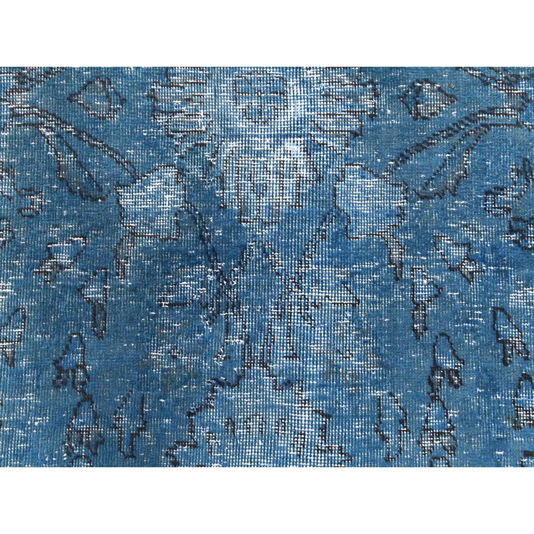 Blue Vintage Overdyed Persian Tabriz Distressed Shaved Down Hand Knotted Rug For Sale 2
